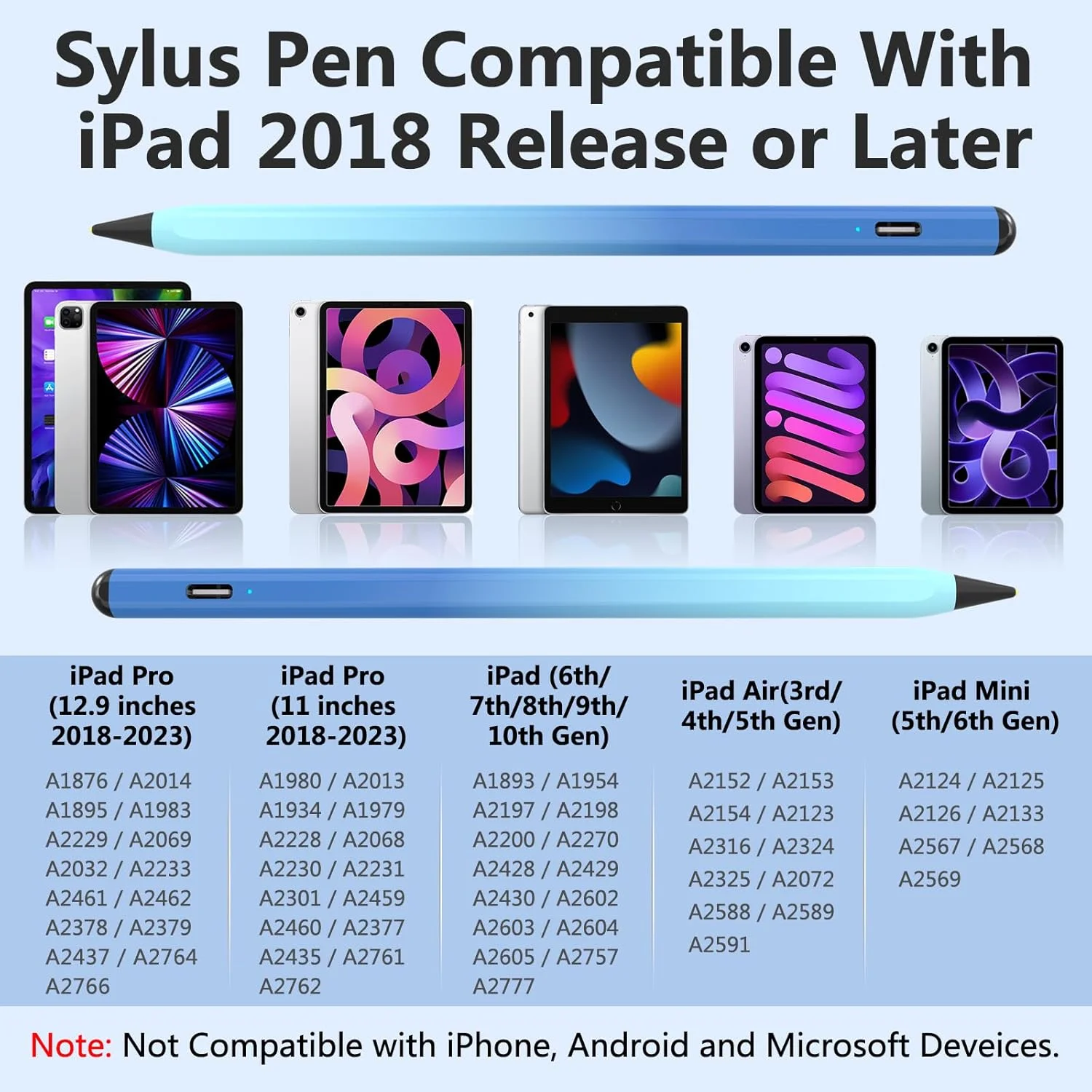 قلم لمسی TQQ برای آیپد 2018-2023، شارژ سریع 15 دقیقهای مداد اپل برای آیپد نسل 9 و 10، اپل آیپد پرو 11 و 12.9 اینچ، آیپد نسل 8/7/6، آیپد ایر نسل 3/4/5، آیپد مینی نسل 5/6 (آبی) قلم لمسی TQQ برای آیپد 2018-2023، شارژ سریع 15 دقیقهای مداد اپل برای آیپد نسل 9 و 10، اپل آیپد پرو 11 و 12.9 اینچ، آیپد نسل 8/7/6، آیپد ایر نسل 3/4/5، آیپد مینی نسل 5/6 (آبی)