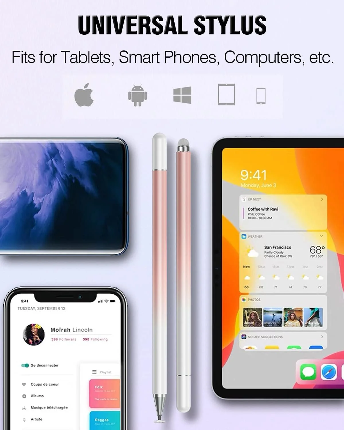 قلم لمسی برای صفحه نمایش لمسی، قلم لمسی یونیورسال 2 در 1 با دقت بالا برای آیپد سازگار با اپل، آیفون، آیپد، اندروید، تبلت های مایکروسافت، تلفن ها، بسته 3 عددی - آبی، صورتی، بنفش قلم لمسی برای صفحه نمایش لمسی، قلم لمسی یونیورسال 2 در 1 با دقت بالا برای آیپد سازگار با اپل، آیفون، آیپد، اندروید، تبلت های مایکروسافت، تلفن ها، بسته 3 عددی - آبی، صورتی، بنفش