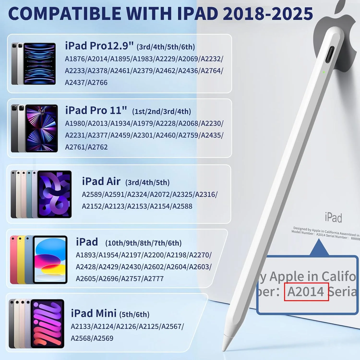 قلم لمسی آیپد اپل مناسب نسل 9 و 10، قلم استایلوس با شارژ سریع، حساس به فشار و زاویه، سازگار با آیپد پرو 11/12.9 اینچ، مینی 5/6، آیپد 6/7/8/9/10، ایر 3/4/5 (سفید) قلم لمسی آیپد اپل مناسب نسل 9 و 10، قلم استایلوس با شارژ سریع، حساس به فشار و زاویه، سازگار با آیپد پرو 11/12.9 اینچ، مینی 5/6، آیپد 6/7/8/9/10، ایر 3/4/5 (سفید)