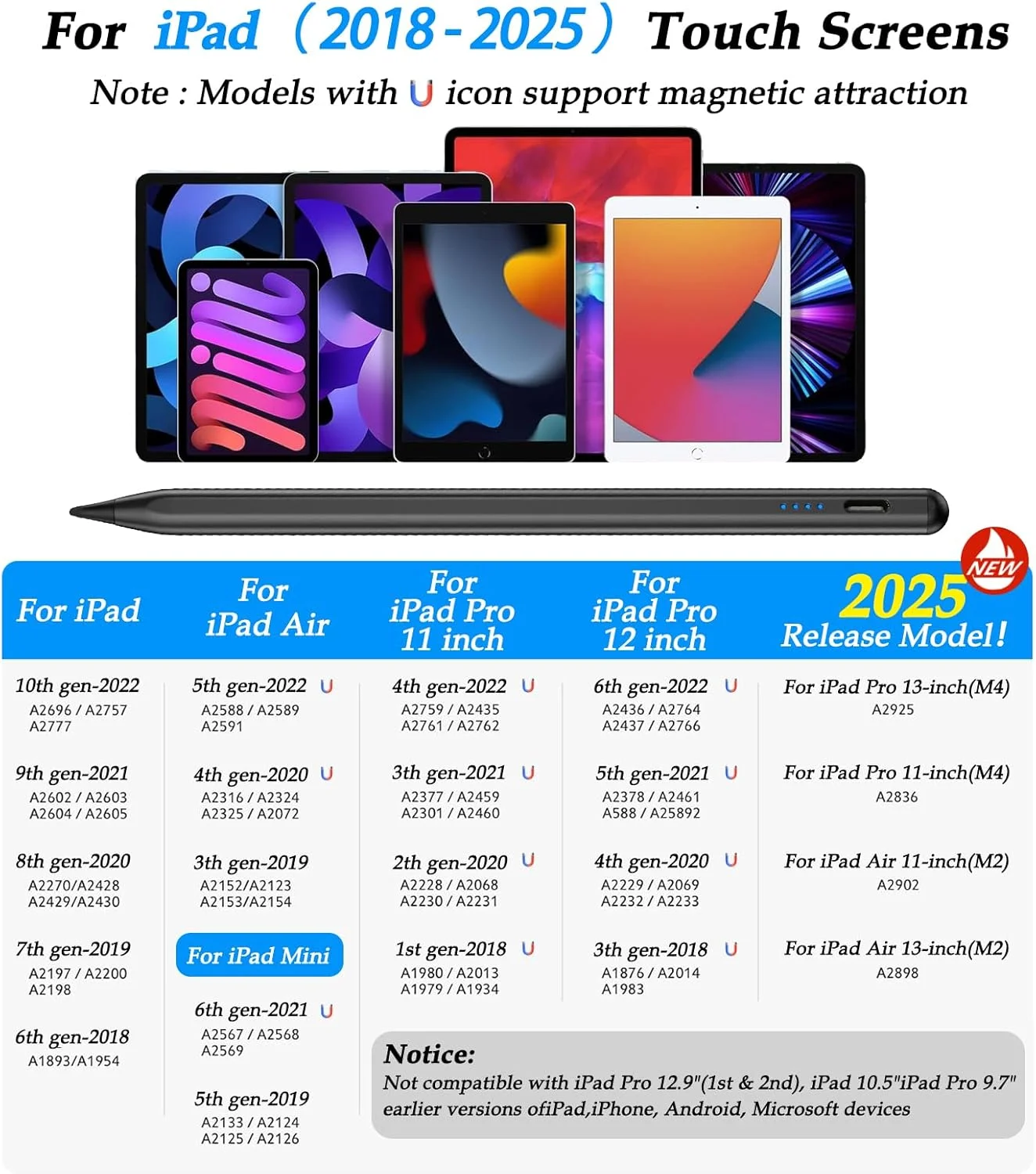 قلم لمسی برای آیپد اپل A16 نسل دهم | قلم استایلوس برای آیپد 2025-2018 نسل 11-6، پرو 11 اینچ/12.9 اینچ/13 اینچ M4، ایر 11 اینچ/13 اینچ M2/M3، مینی A17 Pro/6/5 | جلوگیری از لمس ناخواسته – مشکی قلم لمسی برای آیپد اپل A16 نسل دهم | قلم استایلوس برای آیپد 2025-2018 نسل 11-6، پرو 11 اینچ/12.9 اینچ/13 اینچ M4، ایر 11 اینچ/13 اینچ M2/M3، مینی A17 Pro/6/5 | جلوگیری از لمس ناخواسته – مشکی