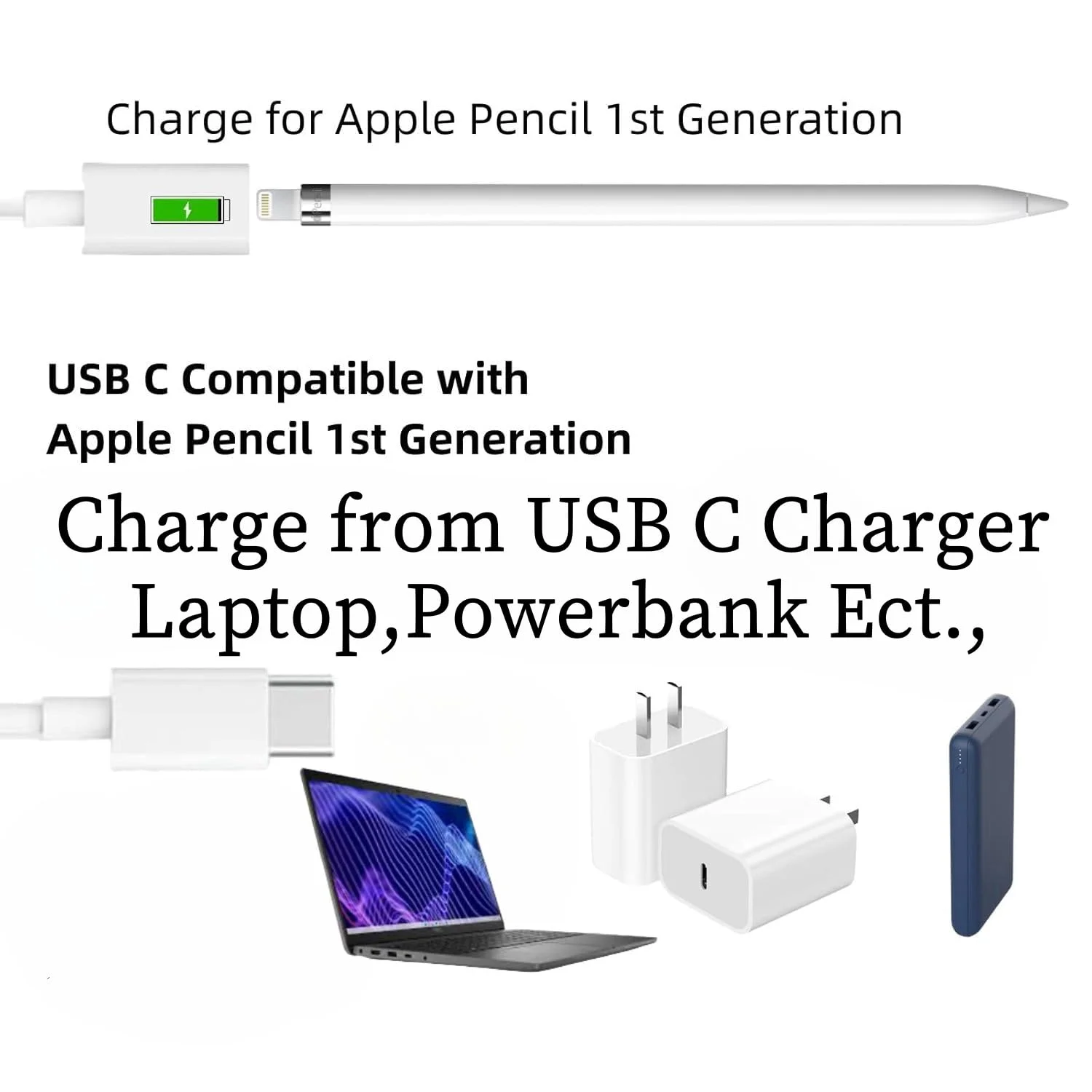شارژر مداد لمسی اپل، 1 متر کابل USB C نر به لایتنینگ ماده، سازگار با مداد لمسی نسل اول اپل شارژر مداد لمسی اپل، 1 متر کابل USB C نر به لایتنینگ ماده، سازگار با مداد لمسی نسل اول اپل