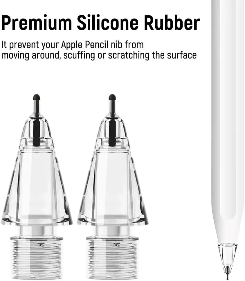 نوک های جایگزین قلم برای قلم لمسی اپل پرو، نوک های قلم پرو مناسب برای قلم های نسل 2 و 1 اپل و قلم دیجیتال لاجیتک، نوک های سوزنی قلم با جعبه، مجموعه نوک های بی صدا قلم آیپد پرو (4B&2B) سفید