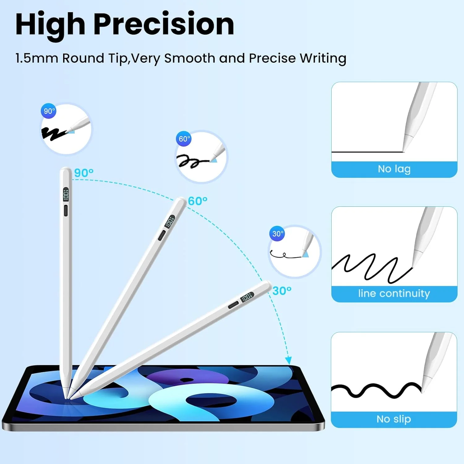 قلم آیپد Mixoo مناسب نسل 9 و 10، نمایشگر شارژ، سازگار با آیپد پرو 11/12.9/13 اینچ، آیپد 6/7/8/9/10، آیپد ایر 3/4/5، آیپد مینی 5/6 (نمایشگر LED - سفید) قلم آیپد Mixoo مناسب نسل 9 و 10، نمایشگر شارژ، سازگار با آیپد پرو 11/12.9/13 اینچ، آیپد 6/7/8/9/10، آیپد ایر 3/4/5، آیپد مینی 5/6 (نمایشگر LED - سفید)