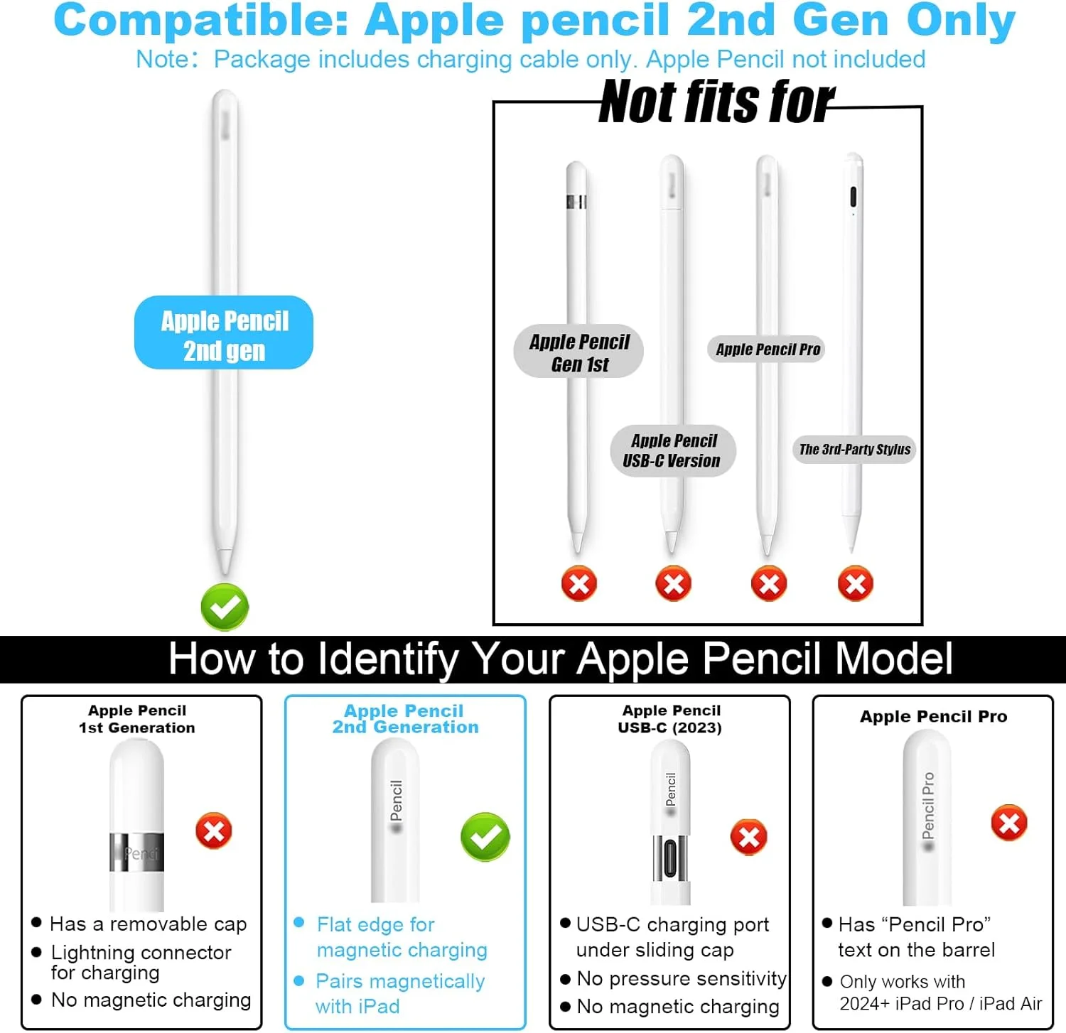 پایه شارژر مغناطیسی بی‌سیم با کابل USB سازگار فقط با قلم اپل نسل دوم، استند شارژ راحت قلم آیپد مناسب برای قلم آیپد نسل 2، صرفه جویی در مصرف باتری آیپد شما