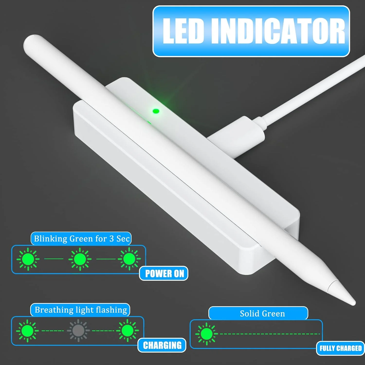 پایه شارژر مغناطیسی بی‌سیم با کابل USB سازگار فقط با قلم اپل نسل دوم، استند شارژ راحت قلم آیپد مناسب برای قلم آیپد نسل 2، صرفه جویی در مصرف باتری آیپد شما