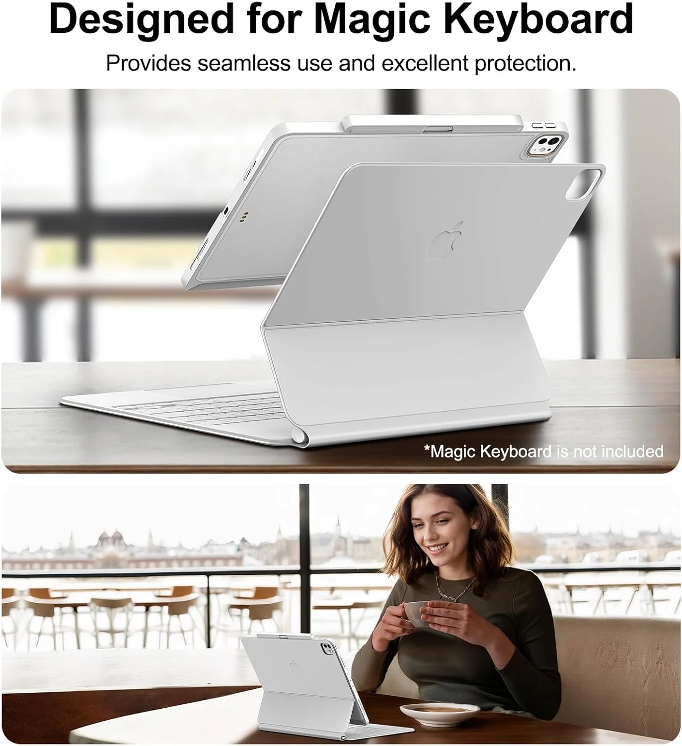 کاور سازگار با مجیک کیبورد برای آیپد پرو ۱۳ اینچ M4/M5 مدل ۲۰۲۴/۲۰۲۵، کاور با نگهدارنده قلم اپل برای مجیک کیبورد فلیو هوشمند، باریک و بادوام، با چرم بادوام (کیبورد شامل نمی شود)، سفید کاور سازگار با مجیک کیبورد برای آیپد پرو ۱۳ اینچ M4/M5 مدل ۲۰۲۴/۲۰۲۵، کاور با نگهدارنده قلم اپل برای مجیک کیبورد فلیو هوشمند، باریک و بادوام، با چرم بادوام (کیبورد شامل نمی شود)، سفید