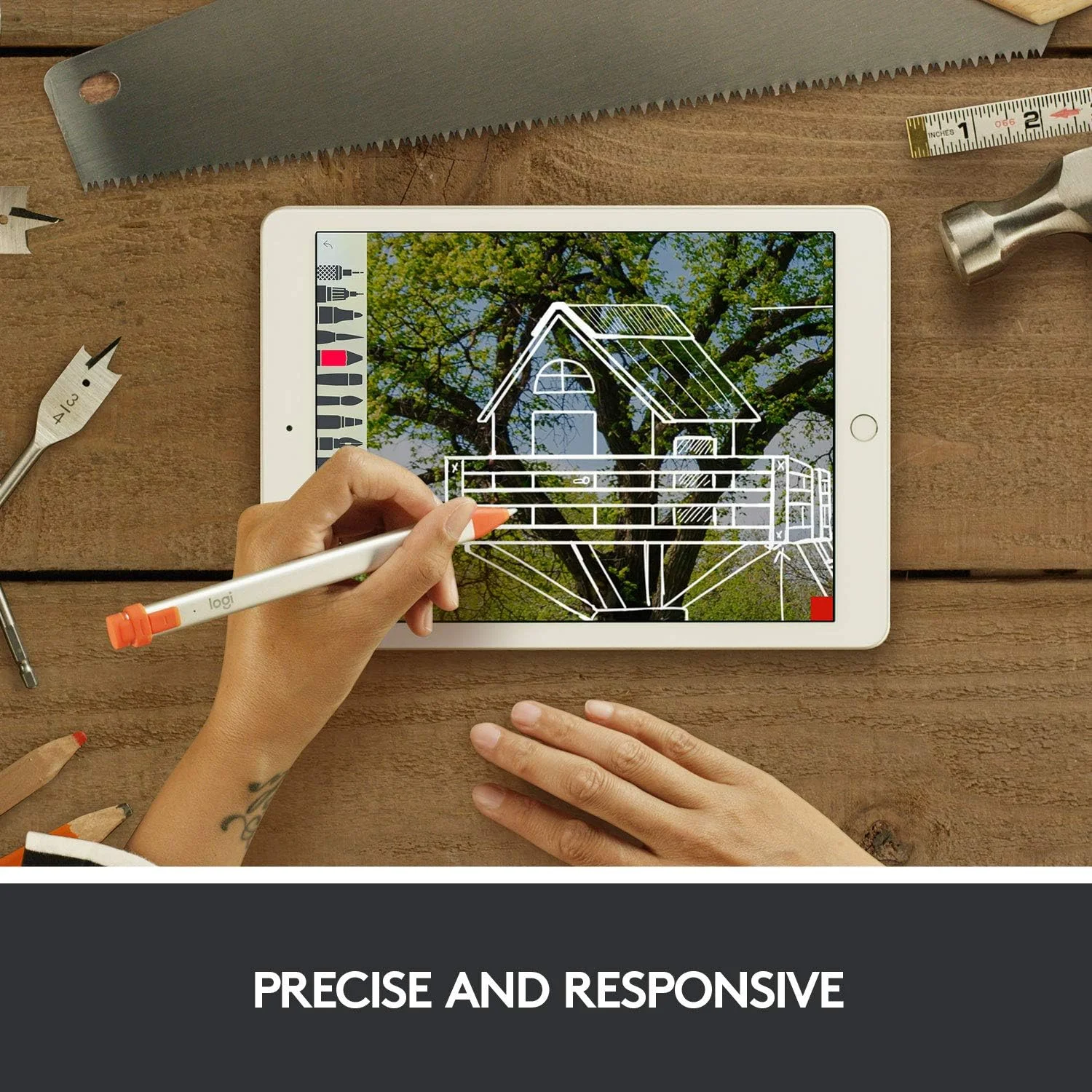 قلم دیجیتال لاجیتک Crayon برای تمام آیپدها (مدل های 2018 و جدیدتر) با فناوری Apple Pencil، طراحی ضد لغزش و نوک هوشمند پویا - سوربت تند