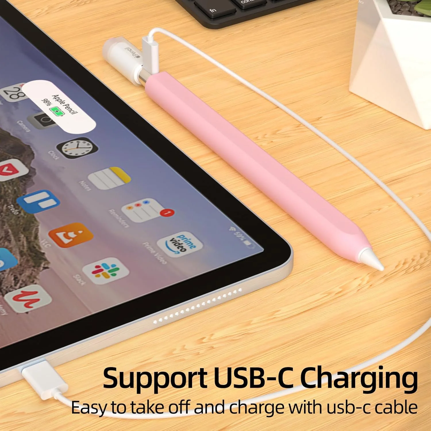 محافظ سیلیکونی مداد لمسی (USB-C)، روکش محافظ سیلیکونی، پشتیبانی از اتصال مغناطیسی (صورتی)
