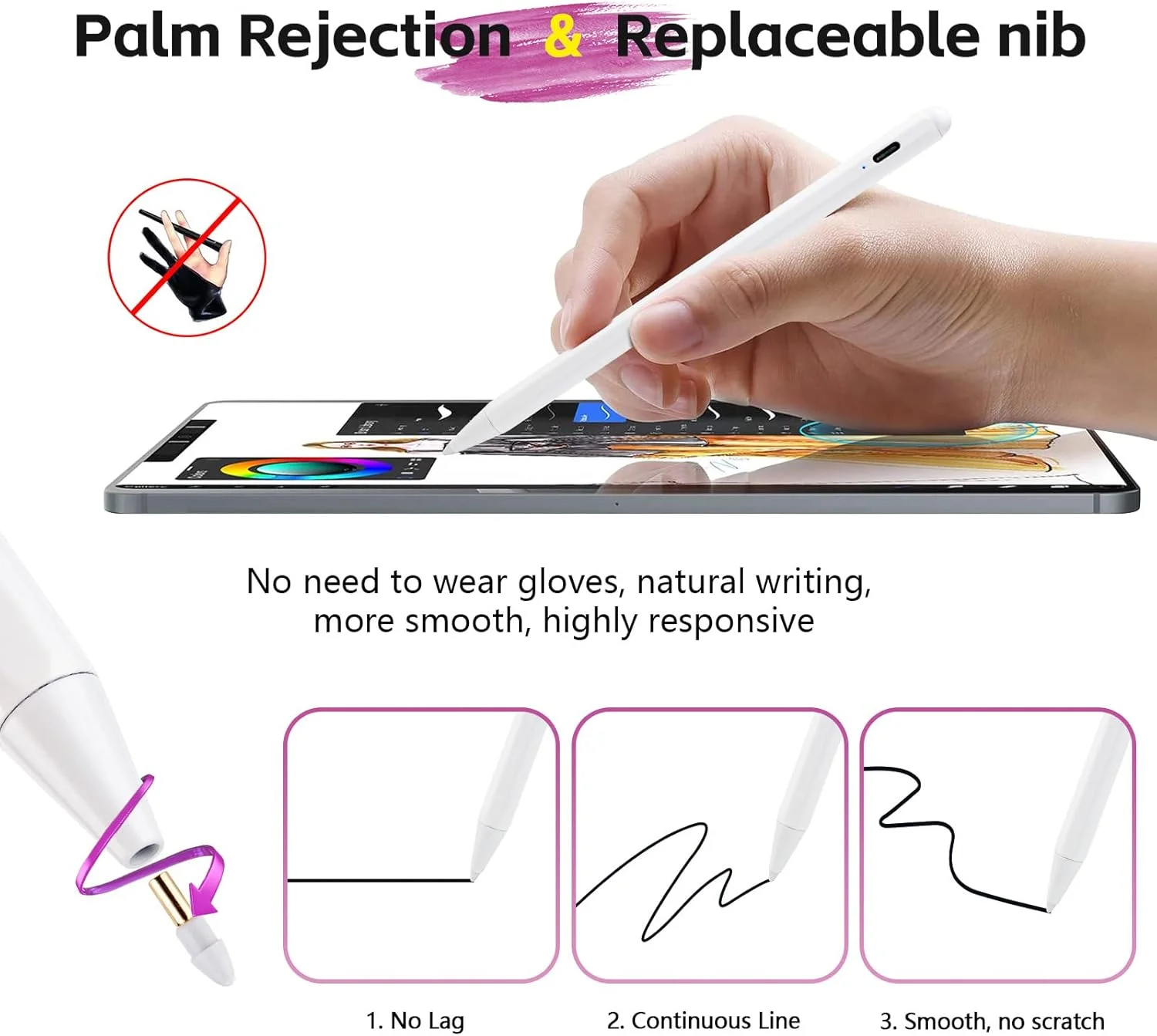 قلم لمسی آیپد نسل 11/10 اپل با قابلیت تشخیص کف دست، قلم استایلوس شارژ سریع A8 برای آیپد A16/10/9/8/7، مینی 6/7، ایر 5/4/M2/M3، آیپد پرو 11/12.9/13/M4/M5 مغناطیسی، سفید قلم لمسی آیپد نسل 11/10 اپل با قابلیت تشخیص کف دست، قلم استایلوس شارژ سریع A8 برای آیپد A16/10/9/8/7، مینی 6/7، ایر 5/4/M2/M3، آیپد پرو 11/12.9/13/M4/M5 مغناطیسی، سفید