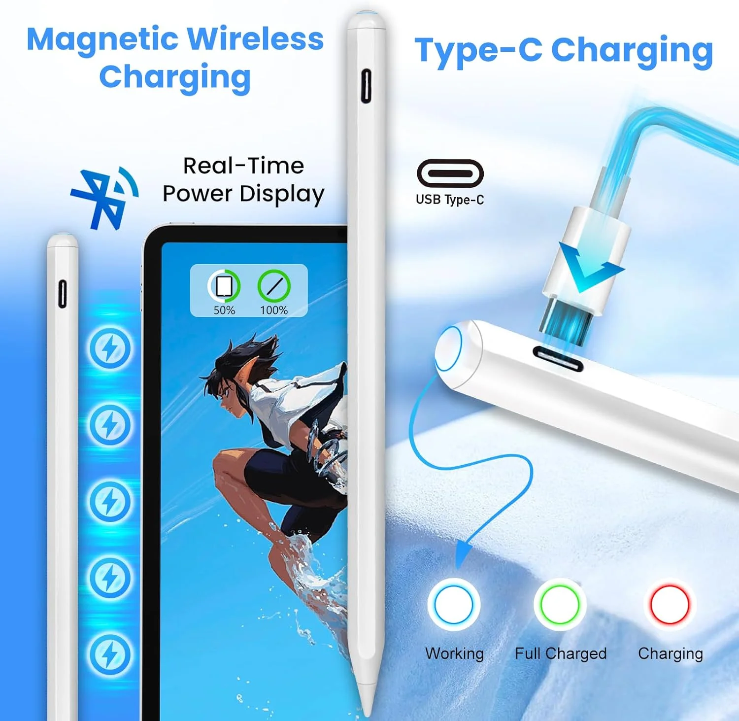 قلم لمسی اپل مناسب آیپد نسل دهم/نهم، قلم برای آیپد ایر نسل چهارم/پنجم/M2/M3، آیپد مینی نسل ششم/هفتم، آیپد پرو 11/12.9/13 اینچ M4، شارژ بی سیم مغناطیسی، قلم استایلوس با قابلیت عدم تشخیص کف دست برای آیپد 6/7/8/9/10/A16 قلم لمسی اپل مناسب آیپد نسل دهم/نهم، قلم برای آیپد ایر نسل چهارم/پنجم/M2/M3، آیپد مینی نسل ششم/هفتم، آیپد پرو 11/12.9/13 اینچ M4، شارژ بی سیم مغناطیسی، قلم استایلوس با قابلیت عدم تشخیص کف دست برای آیپد 6/7/8/9/10/A16