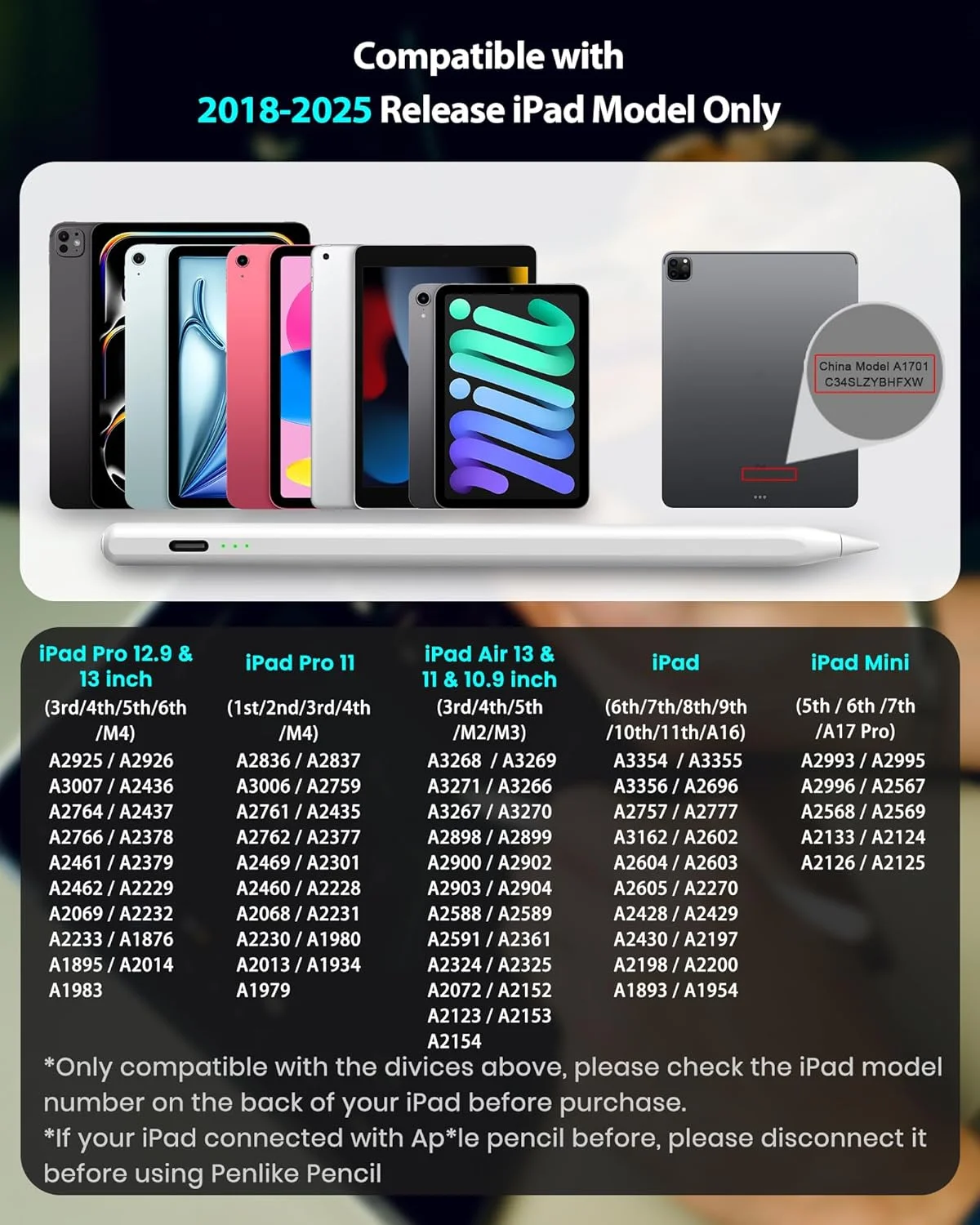 قلم برای Apple iPad A16 نسل دهم، قلم لمسی با شارژ سریع برای iPad A16/11th Gen 2025-2018، Air 11"/13" M3/M2/نسل 5-3، Pro 13"/11"/M4/12.9"، Mini A17 Pro/6/5th Palm Rejection Tilt Sensitivity