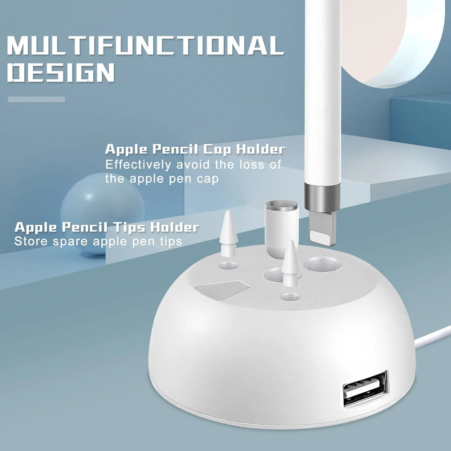 پایه شارژر قلم لمسی سازگار با قلم نسل اول آیپد، دارای درگاه USB و نشانگر LED پایه شارژر قلم لمسی سازگار با قلم نسل اول آیپد، دارای درگاه USB و نشانگر LED