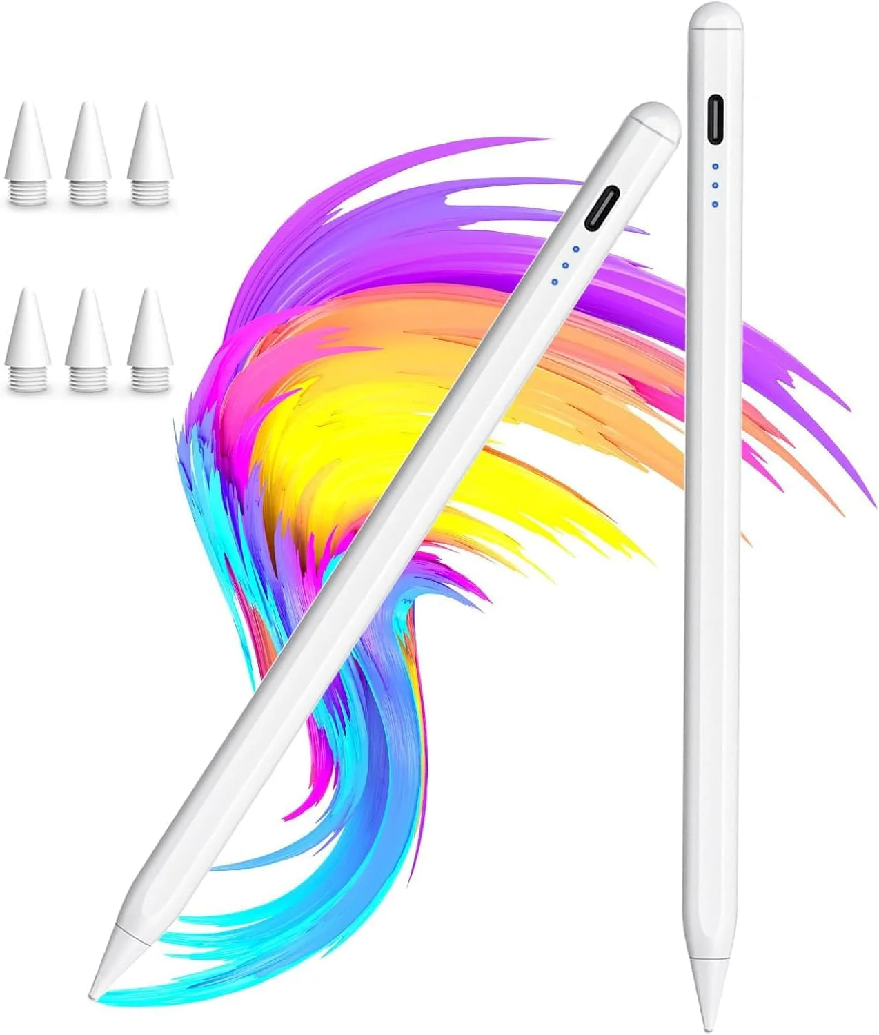 【2 عددی】 قلم لمسی برای آیپد اپل 2018-2025 A16 11/10/9/8/7/6، آیپد مینی A17 Pro/6/5، آیپد ایر M3/M2 11 اینچ/13 اینچ/5/4/3، آیپد پرو M5/M4 13 اینچ/12.9 اینچ/11 اینچ، مداد شارژ سریع USB-C، حساسیت به زاویه