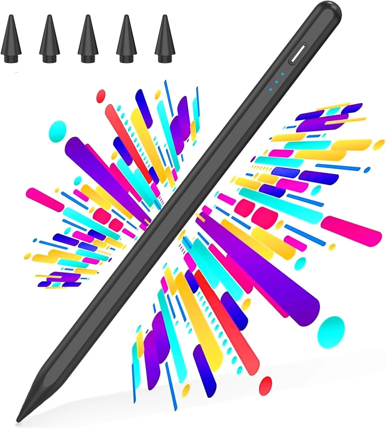 قلم لمسی برای آیپد 2018-2025، قلم مغناطیسی با شارژ سریع USB C با حساسیت به شیب و جلوگیری از لمس کف دست، مداد برای آیپد a16/6/7/8/9/10/11، آیپد پرو 11 اینچ/12.9 اینچ/M4، آیپد ایر 3/4/5/M2/M3، مشکی
