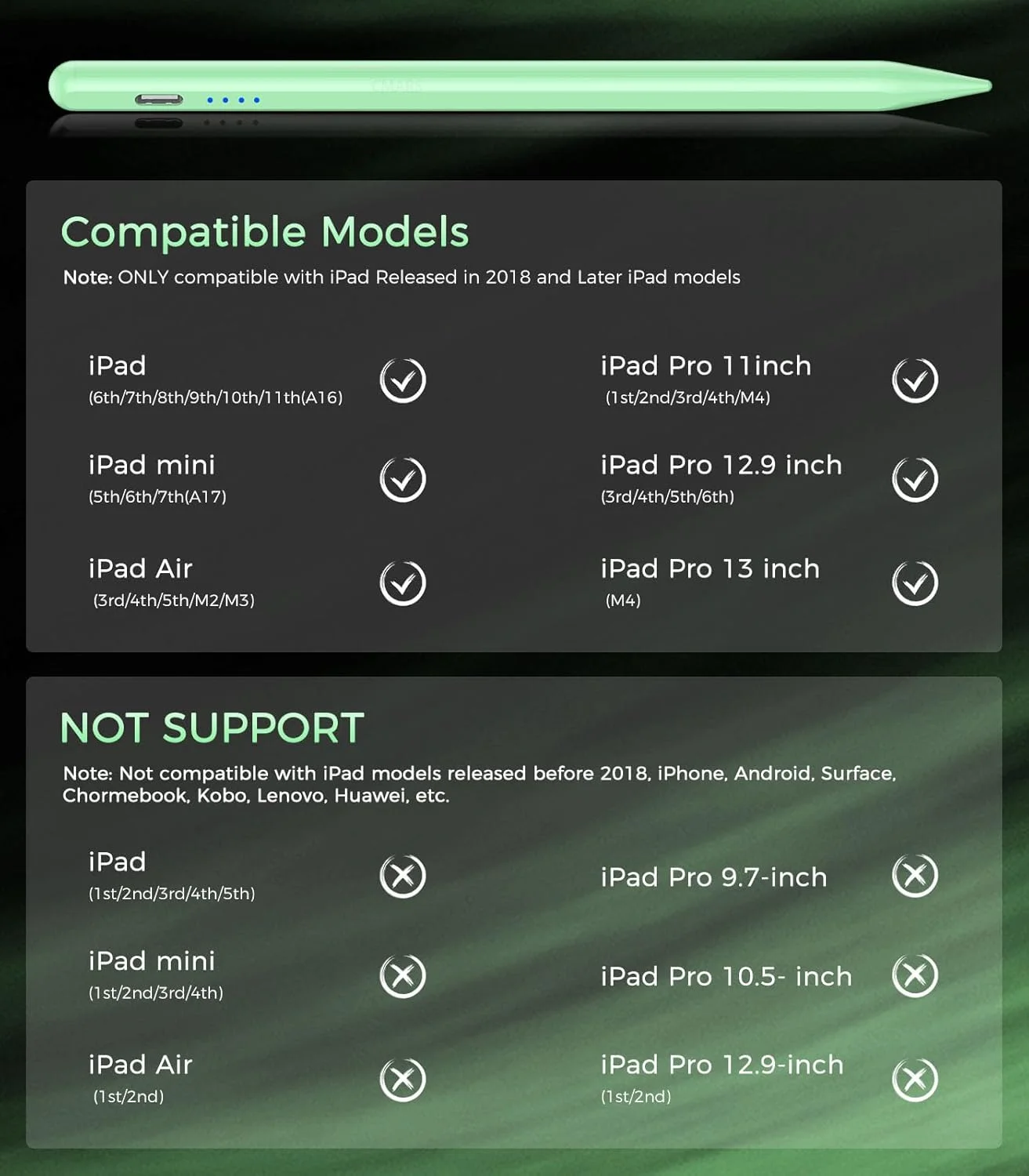قلم لمسی برای آیپد (2018-2025)، قلم آیپد نسل دهم با قابلیت رد دست و حساسیت به زاویه، قلم دیجیتال سازگار با اپل آیپد 6/7/8/9/10/A16، پرو 11 اینچ/12.9 اینچ/13 اینچ/M4، مینی 5/6/7، ایر 3/4/5/M2/M3 - سبز قلم لمسی برای آیپد (2018-2025)، قلم آیپد نسل دهم با قابلیت رد دست و حساسیت به زاویه، قلم دیجیتال سازگار با اپل آیپد 6/7/8/9/10/A16، پرو 11 اینچ/12.9 اینچ/13 اینچ/M4، مینی 5/6/7، ایر 3/4/5/M2/M3 - سبز