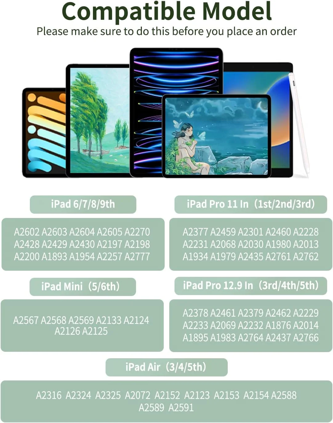 سازگار با قلم آیپد نسل دوم، اپل آیپد 6/7/8/9/10، آیپد پرو 11 اینچ/12.9 اینچ، آیپد ایر 3/4، آیپد مینی 5/6، قلم لمسی برای آیپد نسل نهم و دهم، شارژ 2 برابر سریعتر قلم هوشمند - سفید