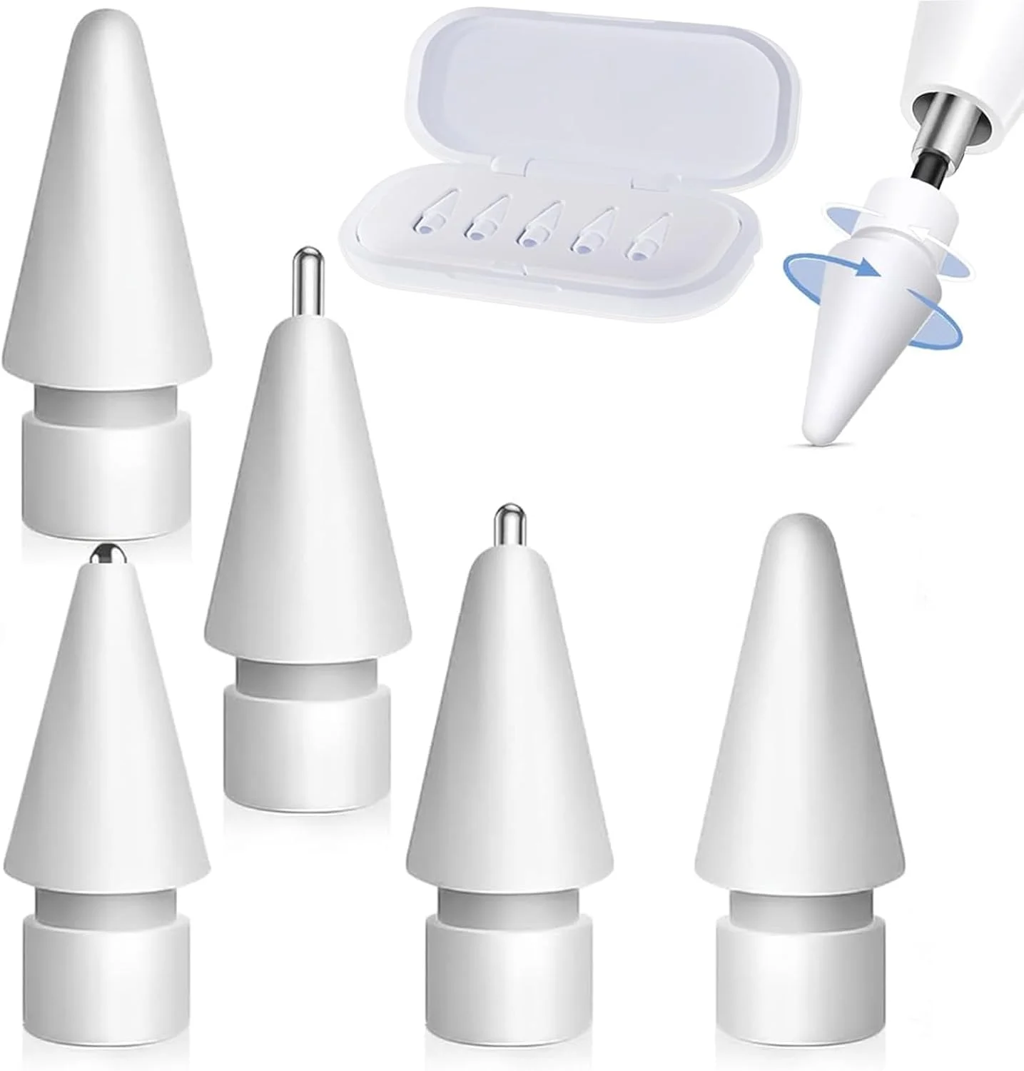 نوک‌های جایگزین ارتقا یافته برای اپل پنسل - نوک‌های فلزی دقیق و ترکیبی، سازگار با اپل پنسل پرو، USB-C، نسل 2 و 1 (بسته 5 عددی)