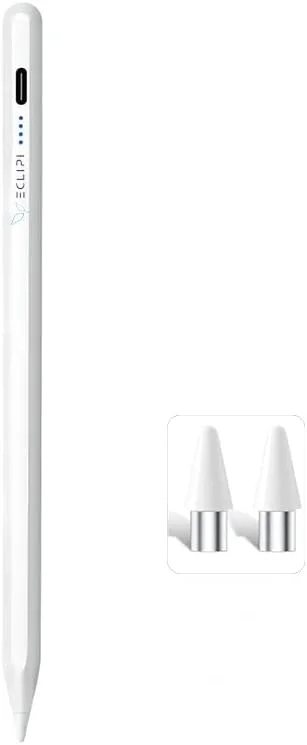 قلم استایلوس فعال یونیورسال با شارژ سریع، قابلیت رد دست، حسگر شیب، مناسب برای آیپد/پرو/ایر/آیفون/iOS، تبلت‌های اندروید، مایکروسافت، سامسونگ، لنوو، نوشتن، طراحی، به همراه نوک اضافی (سفید)