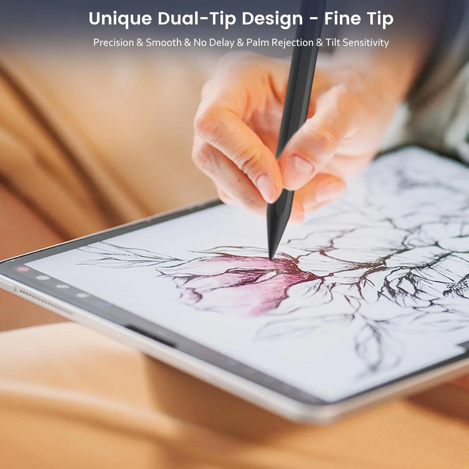 قلم لمسی برای آیپد، قلم دو سر با شارژ سریع ۱۳ دقیقه ای برای اپل، جلوگیری از لمس تصادفی کف دست، حساسیت به شیب، سازگار با iPad 6/7/8/9/10، Pro 11/12.9 اینچ/M4، Air 3/4/5/M2، Mini 5/6 - مشکی