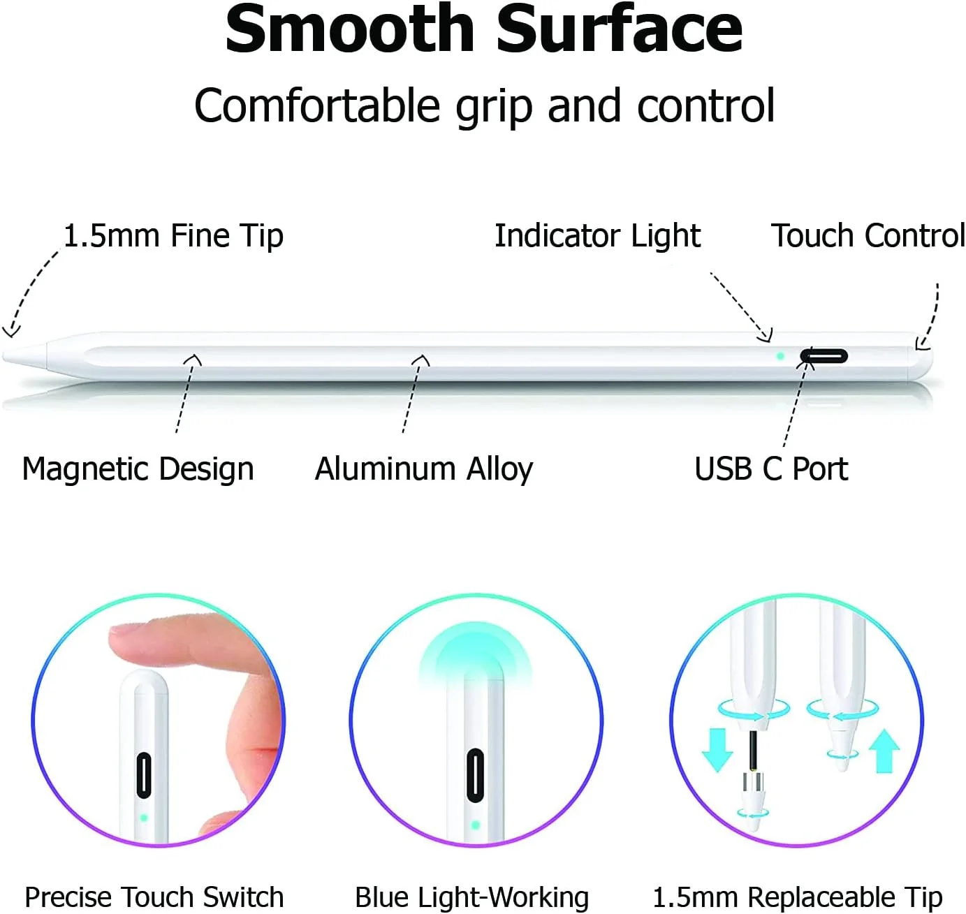 قلم لمسی FACE HUB، قلم فعال ارتقا یافته سازگار با لمس iOS و Android، قلم دوگانه صفحه لمسی برای مدل های Apple/Android/iPad 2018 تا 2024 به همراه کاور (سفید)