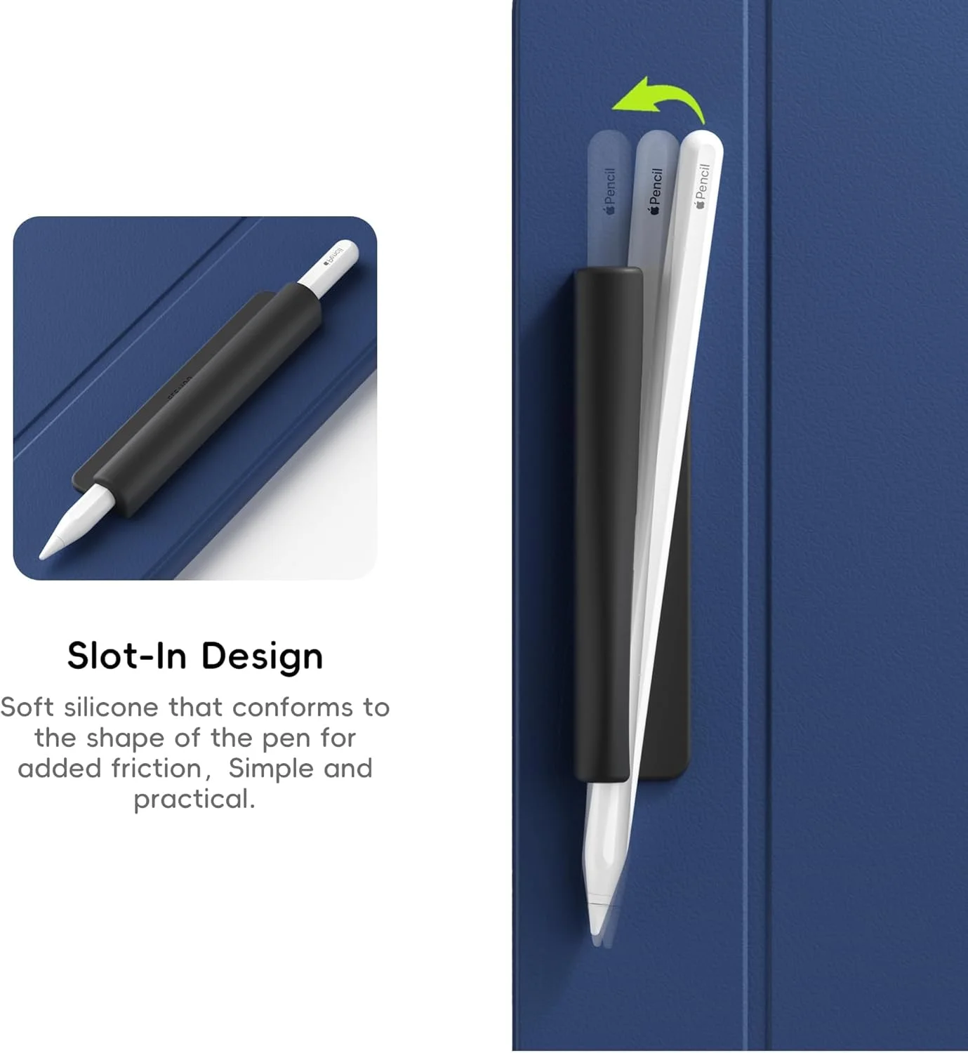 نگهدارنده سیلیکونی مداد، سازگار با مداد (USB-C) و نسل اول/دوم، چسبندگی قوی برای اتصال به قاب آی‌پد برای قلم‌های لمسی، مشکی