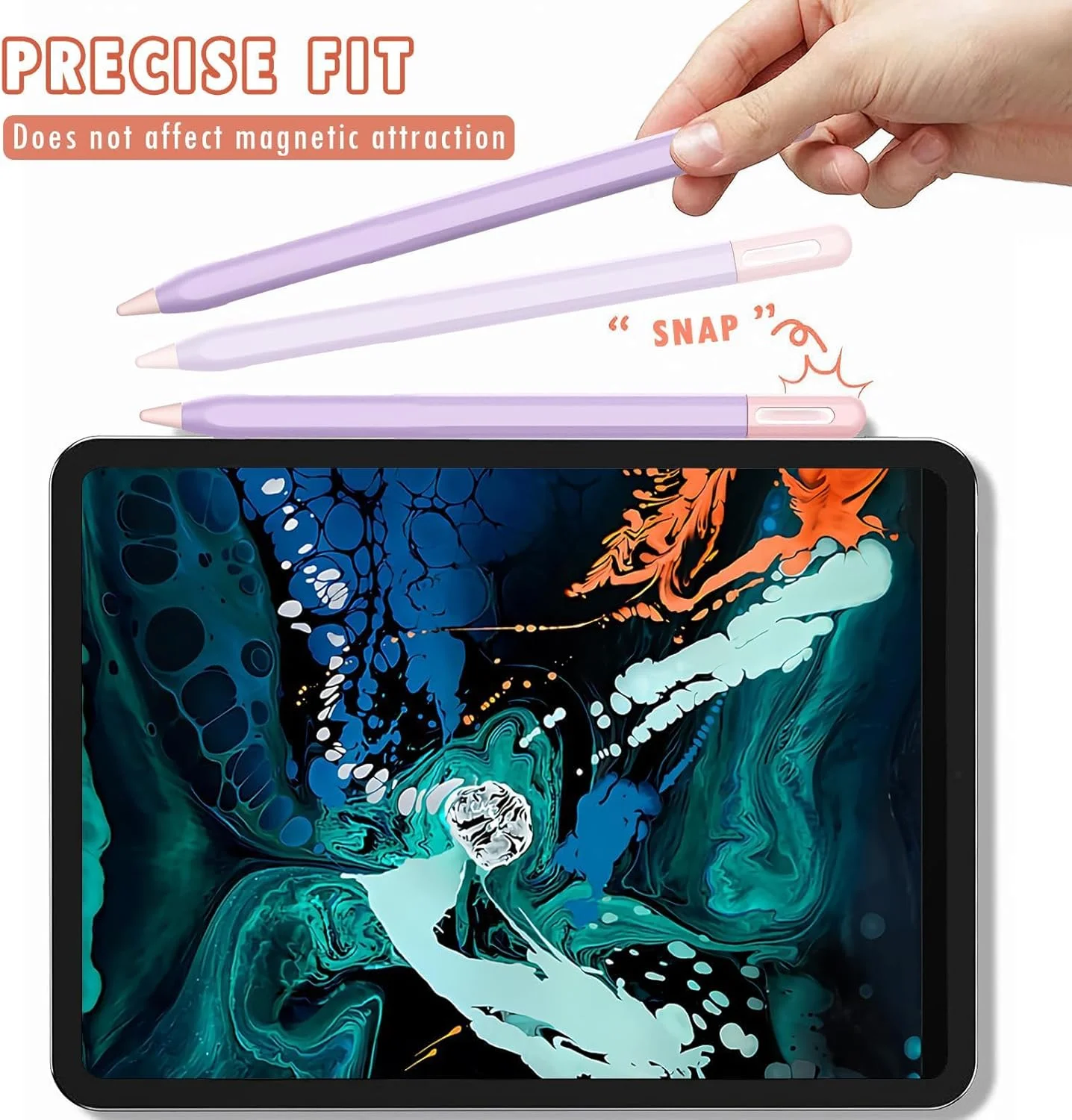 کاور سیلیکونی قلم اپل پرو و نسل دوم، طراحی پر، آستین محافظ قلم اپل، رنگ های جذاب، گریپ سیلیکونی نرم با دسترسی آسان به پورت شارژ (بنفش + صورتی)