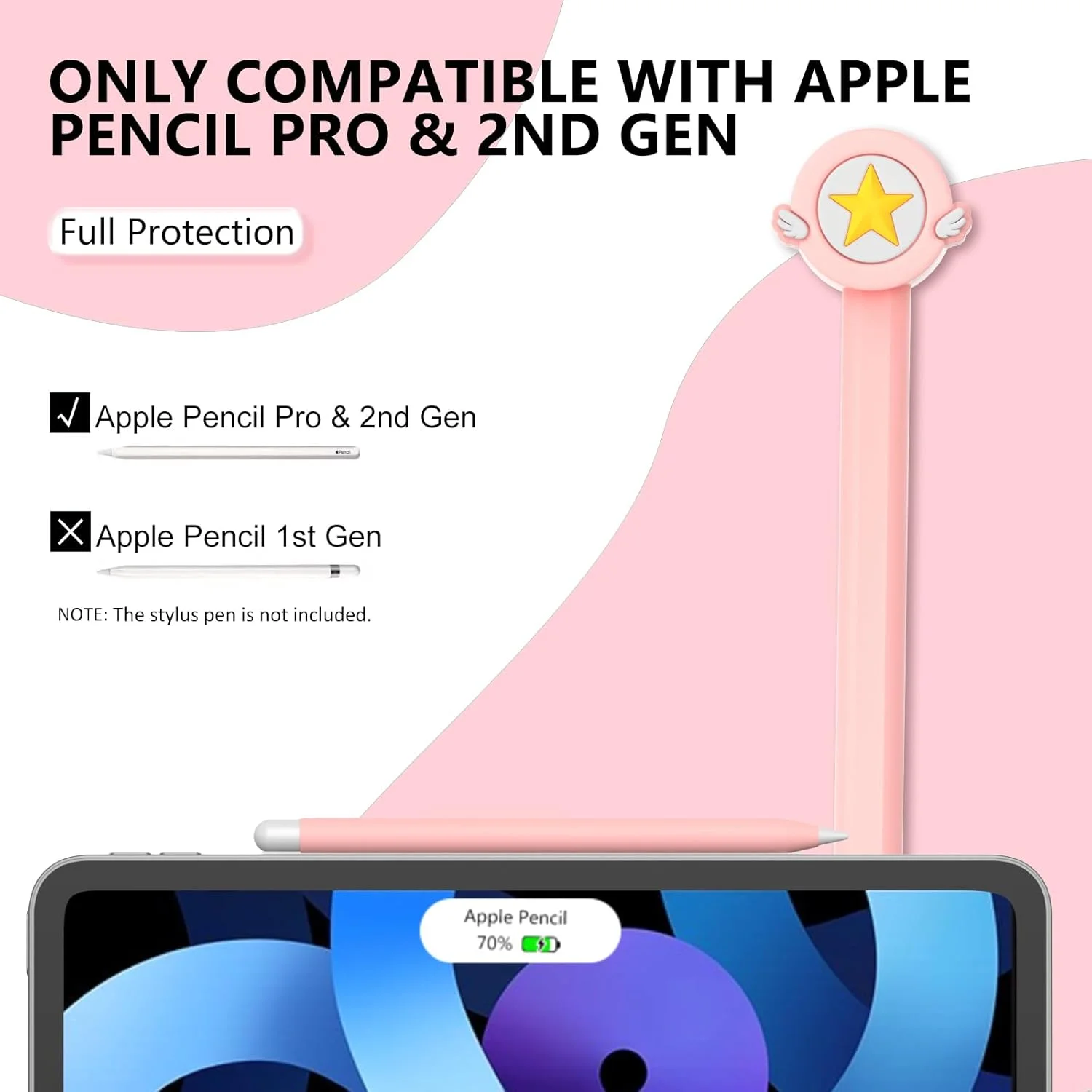 کاور سیلیکونی سازگار با قلم اپل نسل دوم و پرو - کاور محافظ بامزه سازگار با قلم اپل 2، روکش قلم برای قلم آیپد نسل دوم، لوازم جانبی ضد ضربه برای قلم آیپد