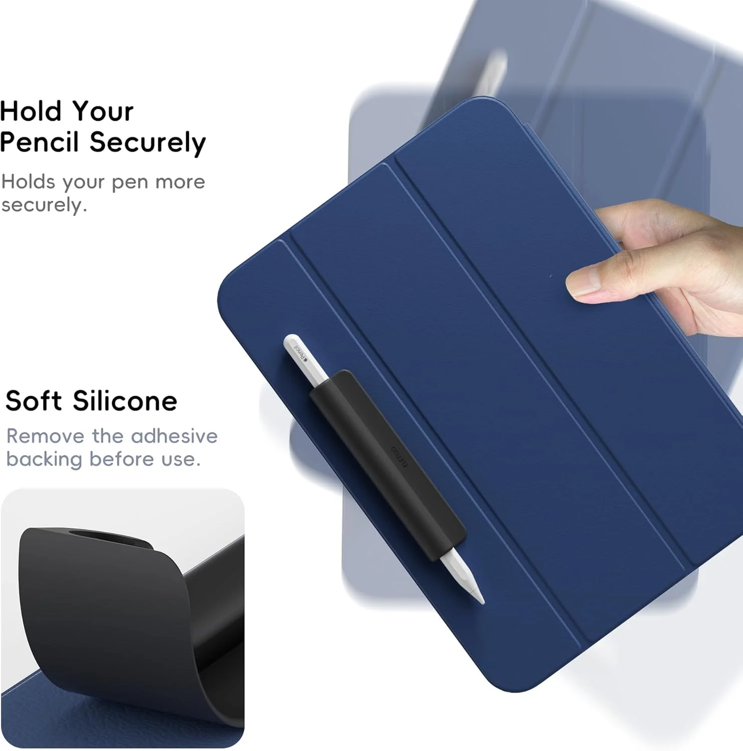 نگهدارنده سیلیکونی مداد، سازگار با مداد (USB-C) و نسل اول/دوم، چسبندگی قوی برای اتصال به قاب آی‌پد برای قلم‌های لمسی، مشکی