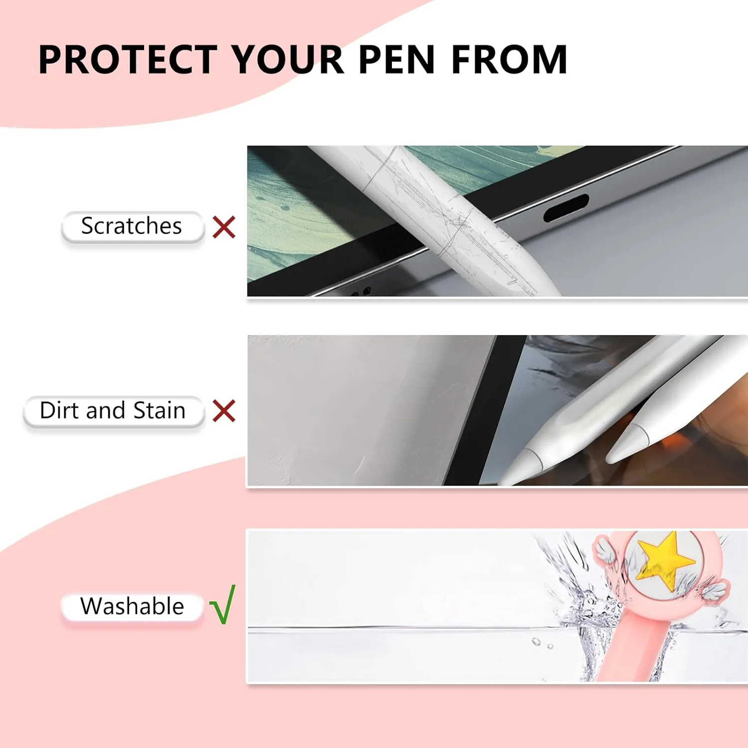 کاور سیلیکونی سازگار با قلم اپل نسل دوم و پرو - کاور محافظ بامزه سازگار با قلم اپل 2، روکش قلم برای قلم آیپد نسل دوم، لوازم جانبی ضد ضربه برای قلم آیپد