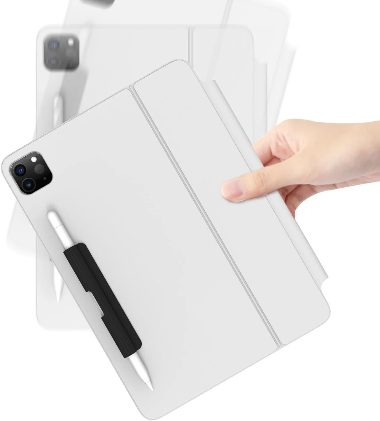 نگهدارنده مداد سیلیکونی، سازگار با قلم لمسی نسل 1 و 2، اتصال چسبنده قوی به قاب آیپد برای قلم های استایلوس، مشکی