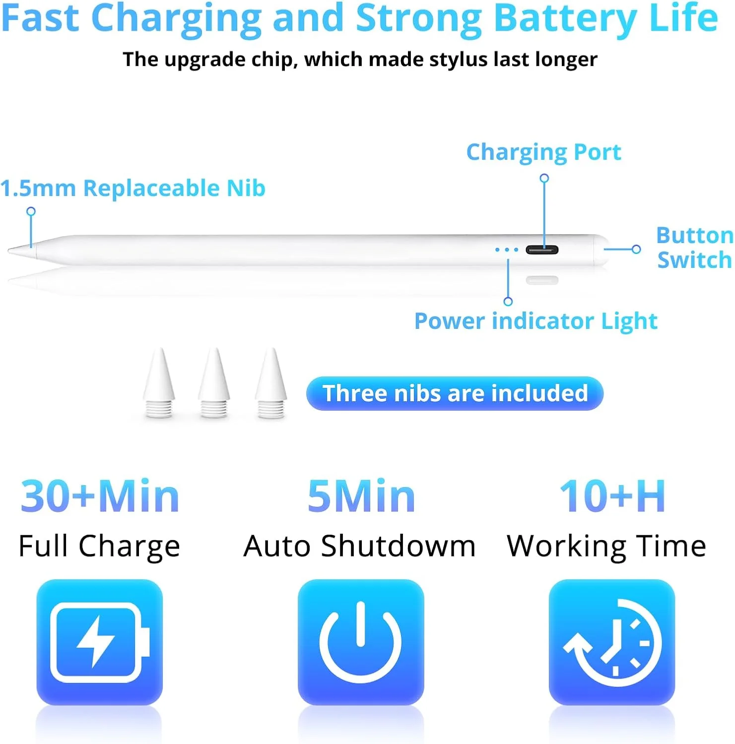 قلم لمسی برای آیپد اپل نسل 6/7/8/9/10، آیپد ایر 3/4/5، آیپد مینی 5/6، آیپد پرو 11/12.9 اینچ، قلم با قابلیت رد دست و حساسیت به شیب، شارژ مغناطیسی و USB-C
