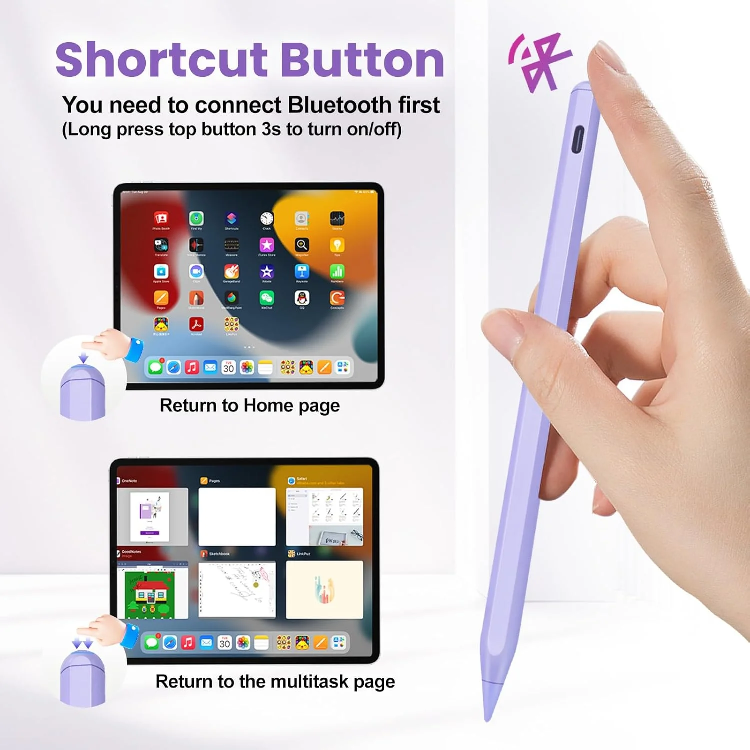 قلم لمسی Pro برای آیپد پرو، قلم برای آیپد با شارژ بیسیم مغناطیسی، جلوگیری از لمس ناخواسته، قلم استایلوس برای آیپد ایر نسل پنجم، آیپد پرو ۱۲.۹/۱۱، آیپد مینی نسل ششم، آیپد نسل دهم/نهم/هشتم، بنفش قلم لمسی Pro برای آیپد پرو، قلم برای آیپد با شارژ بیسیم مغناطیسی، جلوگیری از لمس ناخواسته، قلم استایلوس برای آیپد ایر نسل پنجم، آیپد پرو ۱۲.۹/۱۱، آیپد مینی نسل ششم، آیپد نسل دهم/نهم/هشتم، بنفش