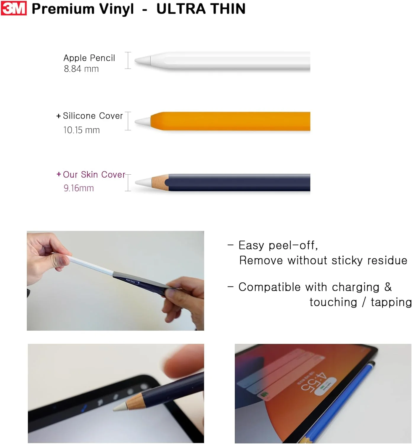 روکش مداد اپل [2 عددی] پوشش وینیل ممتاز 3M بسیار نازک، جوهر سازگار با محیط زیست Greenguard، روکش کامل مداد اپل با رنگ گرادیانی – نسل 2 و پرو (G08)
