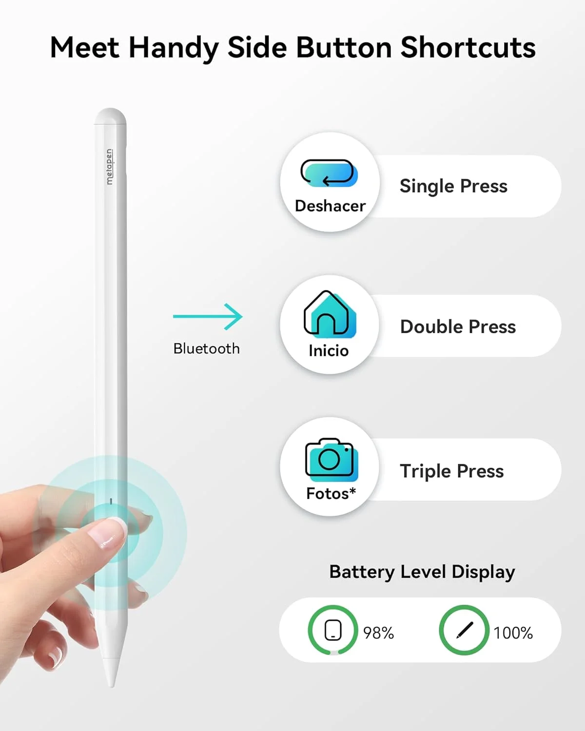 قلم Metapen A11 برای آیپد 2018-2025، شارژ سریع 2X، بلوتوث Hotkey، رد کردن کف دست، قلم لمسی سازگار با Apple iPad 11 A16/10/9/8/7/6، Air 5/4/3/M2/M3، Pro 12.9''/11''/M4، Mini 5/6 قلم Metapen A11 برای آیپد 2018-2025، شارژ سریع 2X، بلوتوث Hotkey، رد کردن کف دست، قلم لمسی سازگار با Apple iPad 11 A16/10/9/8/7/6، Air 5/4/3/M2/M3، Pro 12.9''/11''/M4، Mini 5/6