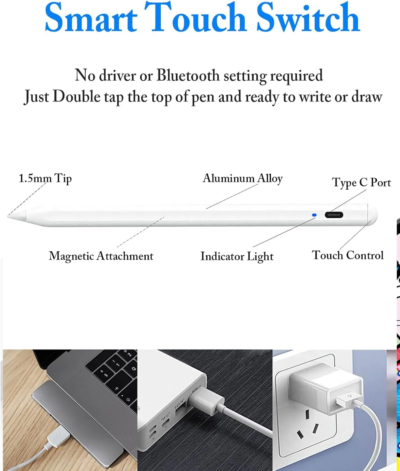 قلم لمسی فعال برای صفحه نمایش های لمسی با طراحی مغناطیسی، قلم یونیورسال قابل شارژ آیپد، قلم لمسی نوک ظریف برای نوشتن و طراحی آیپد پرو/ایر/مینی/آیفون/آی او اس/اندروید/تبلت - سفید قلم لمسی فعال برای صفحه نمایش های لمسی با طراحی مغناطیسی، قلم یونیورسال قابل شارژ آیپد، قلم لمسی نوک ظریف برای نوشتن و طراحی آیپد پرو/ایر/مینی/آیفون/آی او اس/اندروید/تبلت - سفید