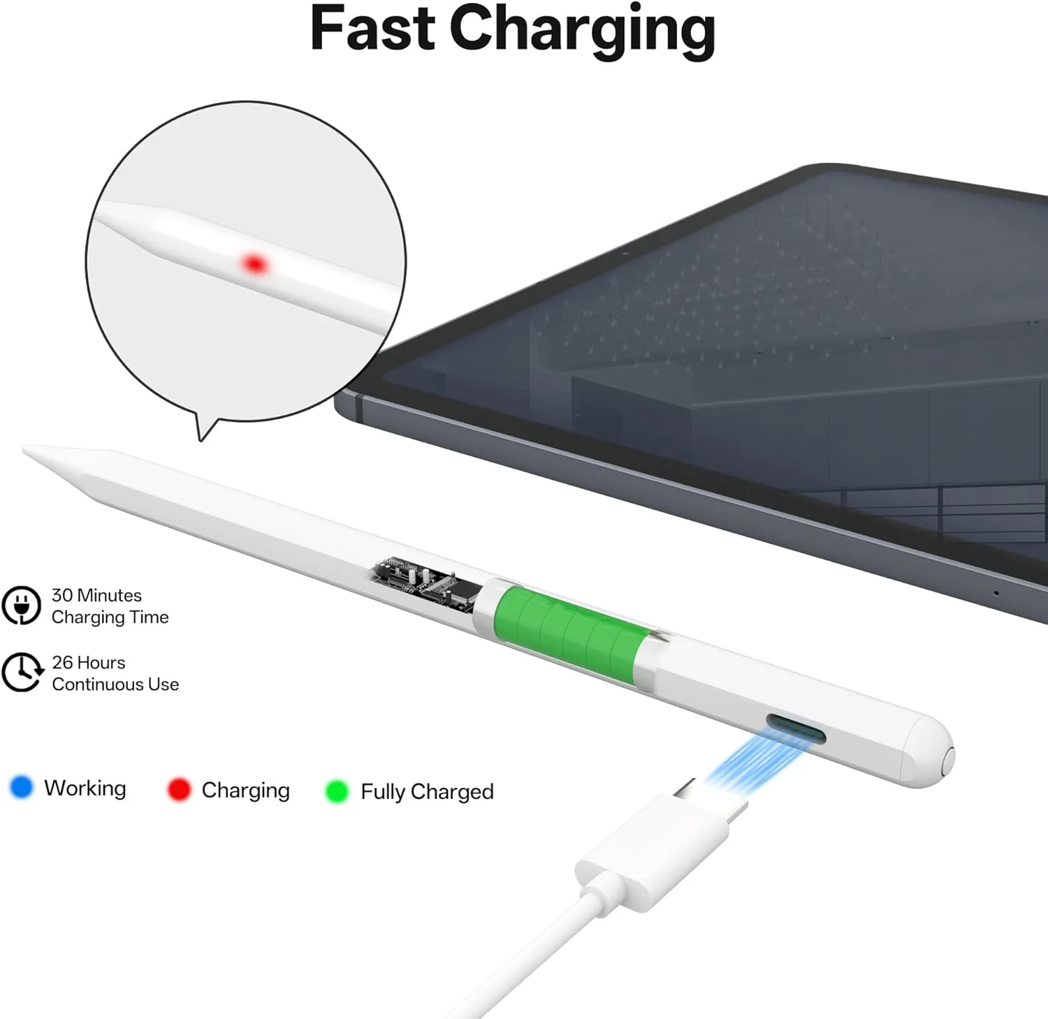 قلم لمسی مدل A16 نسل 11 برای آیپد با 26 ساعت زمان کارکرد، قلم استایلوس با شارژ سریع و قابلیت رد اثر کف دست، سازگار با آیپد 11/10/9/8/7/6، ایر، پرو، مینی - سفید قلم لمسی مدل A16 نسل 11 برای آیپد با 26 ساعت زمان کارکرد، قلم استایلوس با شارژ سریع و قابلیت رد اثر کف دست، سازگار با آیپد 11/10/9/8/7/6، ایر، پرو، مینی - سفید