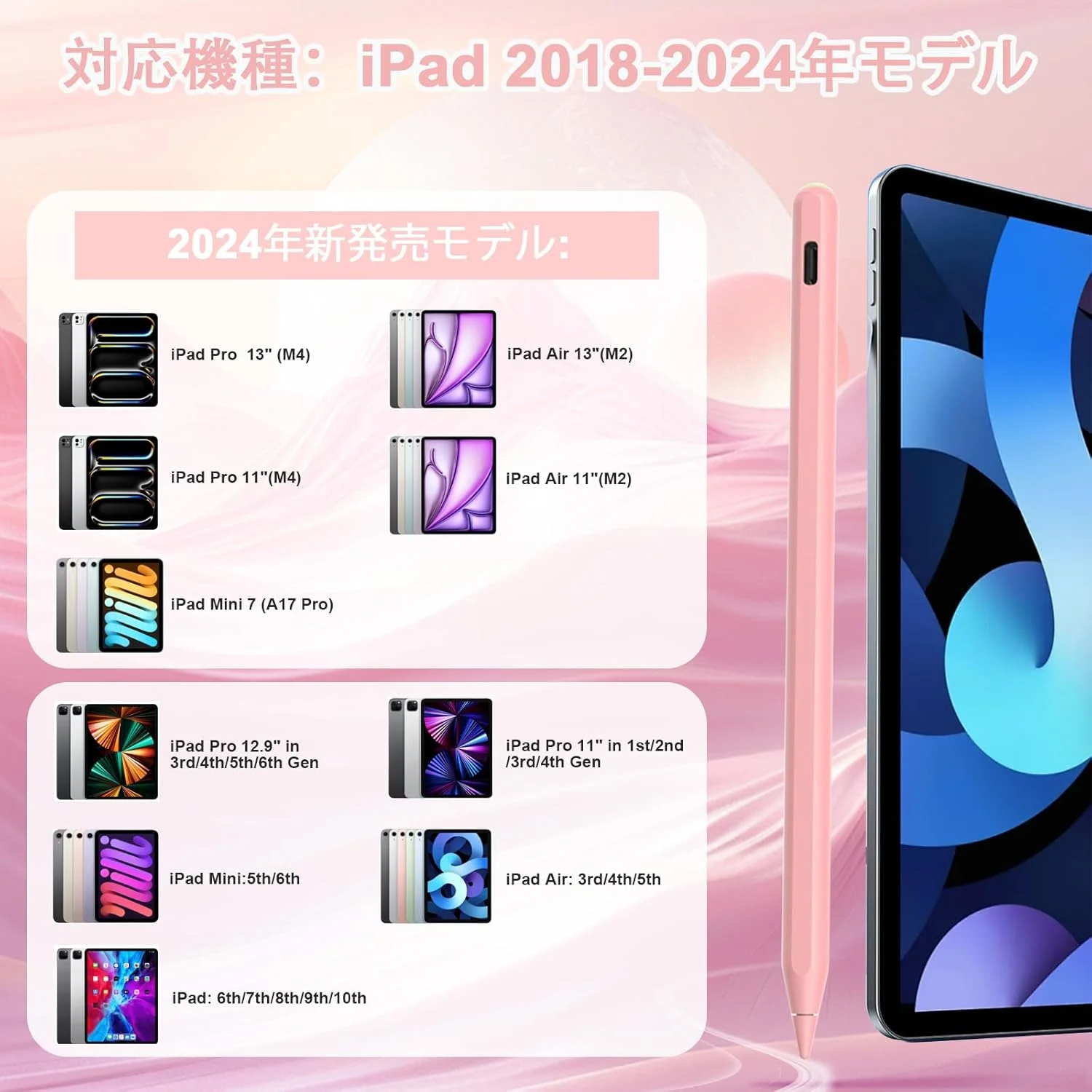 قلم لمسی نسل دوم با شارژ بیسیم مغناطیسی برای آیپد 2018-2024 سازگار با Apple iPad Pro 13 اینچ (M4)/12.9 اینچ/11 اینچ، iPad Air 6(M2)/5/4/3، iPad mini 7(A17 Pro)/6/5، iPad 10/9/8/7/6 - صورتی قلم لمسی نسل دوم با شارژ بیسیم مغناطیسی برای آیپد 2018-2024 سازگار با Apple iPad Pro 13 اینچ (M4)/12.9 اینچ/11 اینچ، iPad Air 6(M2)/5/4/3، iPad mini 7(A17 Pro)/6/5، iPad 10/9/8/7/6 - صورتی