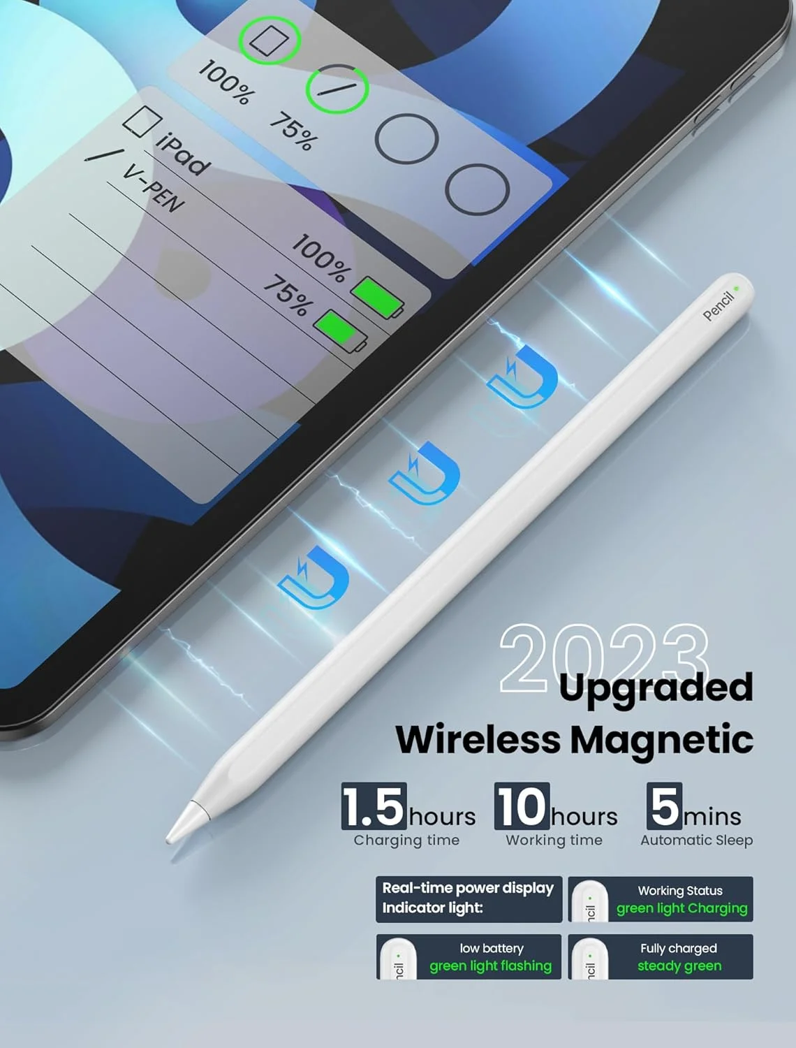 قلم لمسی آیپد نسل دوم با شارژ بیسیم مغناطیسی، قلم استایلوس برای آیپد، سازگار با آیپد پرو ۱۱ اینچ نسل ۱/۲/۳/۴، آیپد پرو ۱۲.۹ اینچ نسل ۳/۴/۵/۶، آیپد ایر ۳/۴، آیپد مینی ۶ قلم لمسی آیپد نسل دوم با شارژ بیسیم مغناطیسی، قلم استایلوس برای آیپد، سازگار با آیپد پرو ۱۱ اینچ نسل ۱/۲/۳/۴، آیپد پرو ۱۲.۹ اینچ نسل ۳/۴/۵/۶، آیپد ایر ۳/۴، آیپد مینی ۶