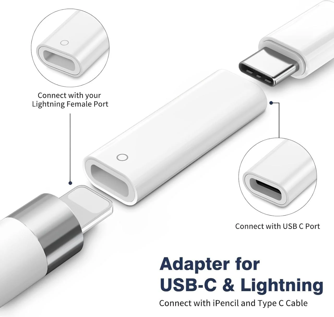 آداپتور USB C به قلم لمسی، آداپتور USB Type C به لایتنینگ برای آیپد نسل 10، اتصال شارژ بلوتوث مادگی به مادگی، شارژر USB-C قلم برای قلم لمسی اپل نسل 1 آداپتور USB C به قلم لمسی، آداپتور USB Type C به لایتنینگ برای آیپد نسل 10، اتصال شارژ بلوتوث مادگی به مادگی، شارژر USB-C قلم برای قلم لمسی اپل نسل 1