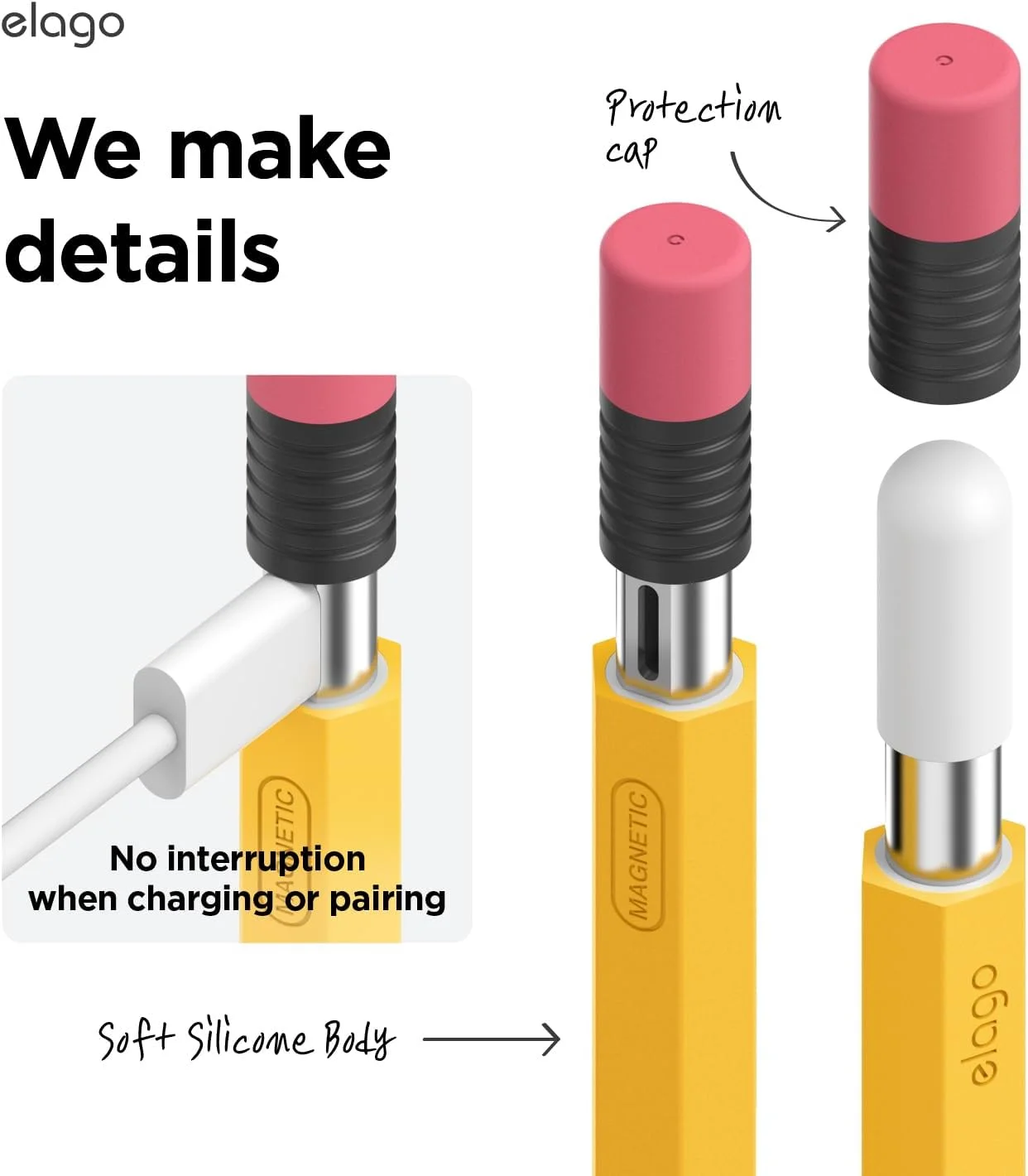 محافظ کلاسیک مداد الاستو سازگار با قلم اپل USB-C، طراحی کلاسیک سازگار با شارژ مغناطیسی - زرد محافظ کلاسیک مداد الاستو سازگار با قلم اپل USB-C، طراحی کلاسیک سازگار با شارژ مغناطیسی - زرد