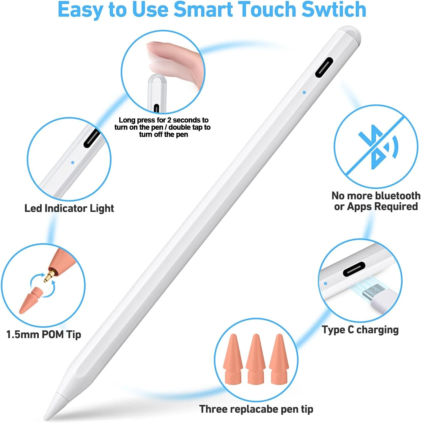 قلم لمسی BLEBLE برای آیپد، قلم فعال با 10 دقیقه شارژ، حسگر شیب رد دست، قلم مغناطیسی سازگار با آیپد پرو 11 اینچ/12.9 اینچ 2018-2022، آیپد 10/9/8/7/6، آیپد مینی 5/6، آیپد ایر 3/4/5 قلم لمسی BLEBLE برای آیپد، قلم فعال با 10 دقیقه شارژ، حسگر شیب رد دست، قلم مغناطیسی سازگار با آیپد پرو 11 اینچ/12.9 اینچ 2018-2022، آیپد 10/9/8/7/6، آیپد مینی 5/6، آیپد ایر 3/4/5