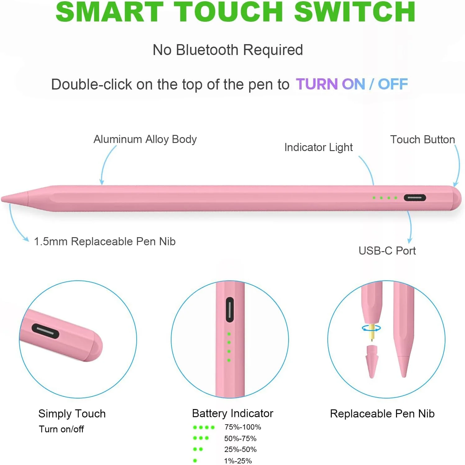 قلم لمسی برای آیپد 2018-2023 با قابلیت رد کف دست، قلم لمسی مغناطیسی، مداد اکتیو برای آیپد نسل 10/9/8/7/6، آیپد پرو 11/12.9 اینچ، آیپد ایر نسل 5/4/3، آیپد مینی نسل 6/5 (صورتی) قلم لمسی برای آیپد 2018-2023 با قابلیت رد کف دست، قلم لمسی مغناطیسی، مداد اکتیو برای آیپد نسل 10/9/8/7/6، آیپد پرو 11/12.9 اینچ، آیپد ایر نسل 5/4/3، آیپد مینی نسل 6/5 (صورتی)