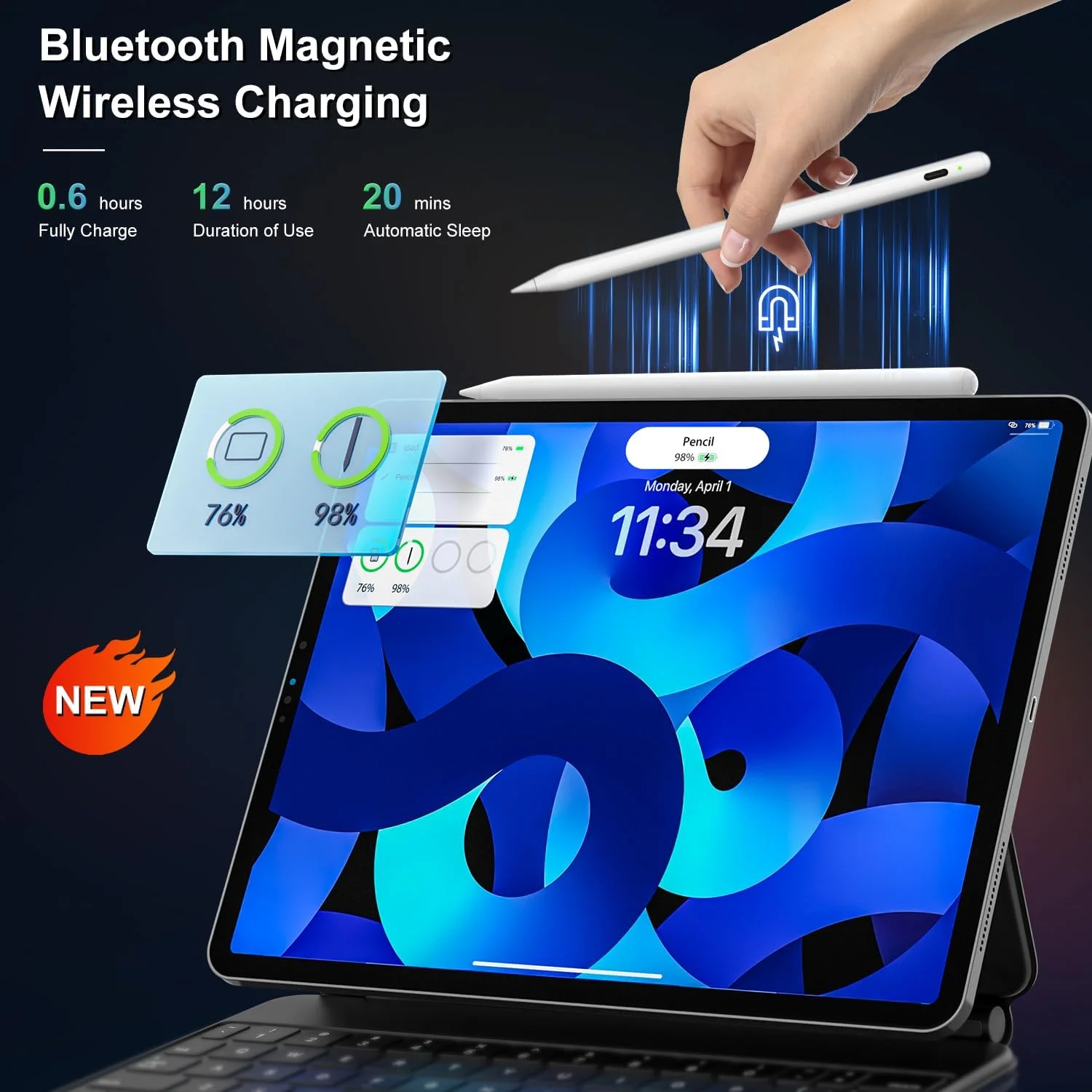 قلم لمسی نسل دوم آیپد با شارژ بیسیم، حساس به زاویه و قابلیت جلوگیری از لمس ناخواسته کف دست، سازگار با آیپد 6-10، مینی 5/6، ایر 3/4/5، پرو 11 و 12.9 اینچ قلم لمسی نسل دوم آیپد با شارژ بیسیم، حساس به زاویه و قابلیت جلوگیری از لمس ناخواسته کف دست، سازگار با آیپد 6-10، مینی 5/6، ایر 3/4/5، پرو 11 و 12.9 اینچ