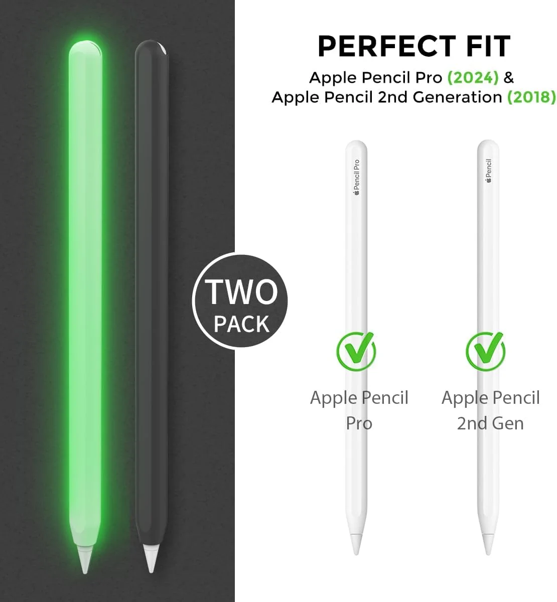 بسته دو عددی کاور مداد لمسی اپل آهااستایل (مشکی و سبز شبتاب) - سیلیکون فوقالعاده نازک، سازگار با شارژ مغناطیسی و ضربه زدن دوگانه، محافظ مداد لمسی نسل دوم اپل و پرو (۲۰۲۴)، بسته ۲ عددی بسته دو عددی کاور مداد لمسی اپل آهااستایل (مشکی و سبز شبتاب) - سیلیکون فوقالعاده نازک، سازگار با شارژ مغناطیسی و ضربه زدن دوگانه، محافظ مداد لمسی نسل دوم اپل و پرو (۲۰۲۴)، بسته ۲ عددی