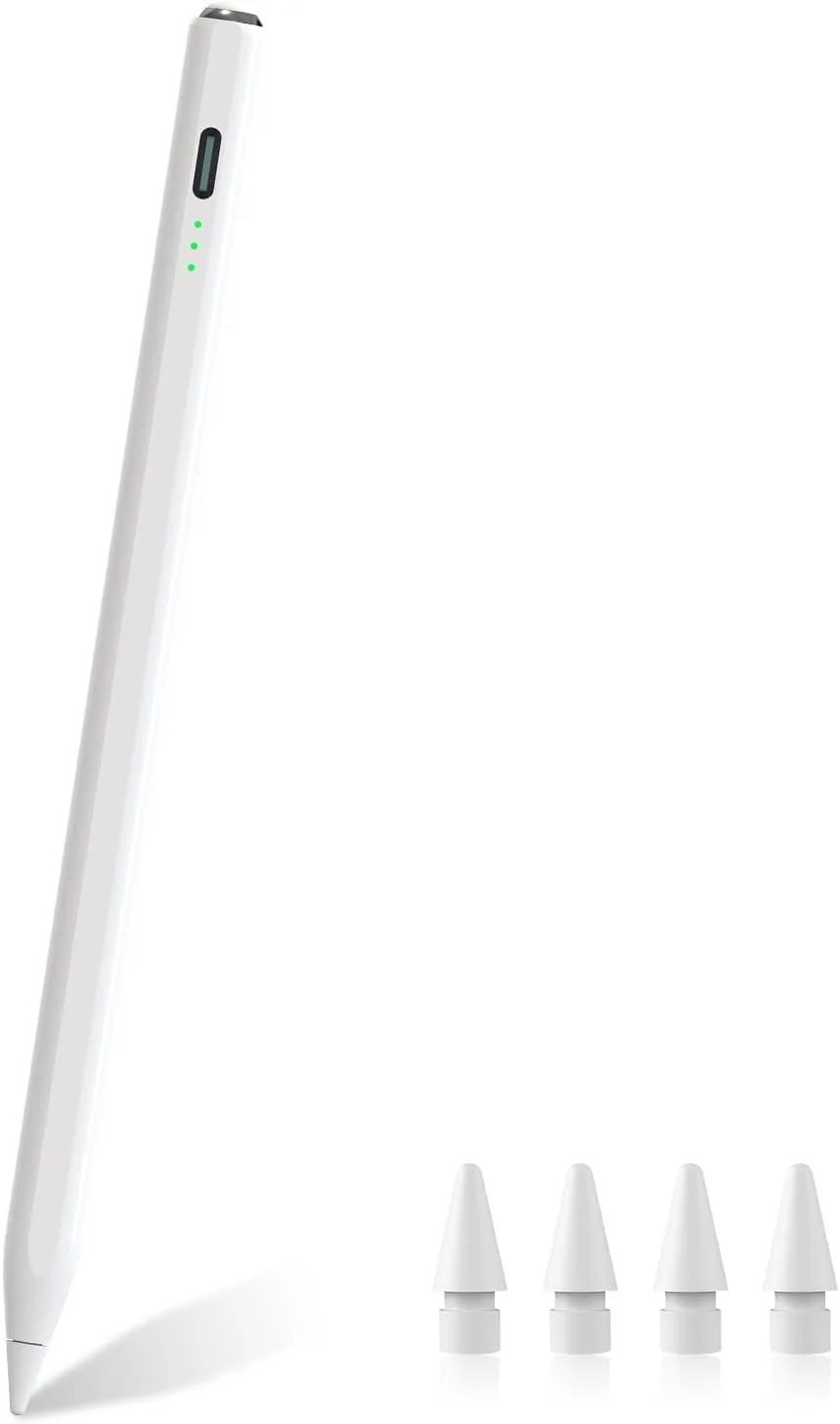 قلم لمسی برای آیپد ۲۰۱۸-۲۰۲۴، شارژ کامل در ۱۳ دقیقه، سازگار با بخشی از آیپد/پرو/ایر/مینی، جلوگیری از لمس ناخواسته کف دست، حساسیت به زاویه، حساسیت و دقت بالا، مغناطیسی