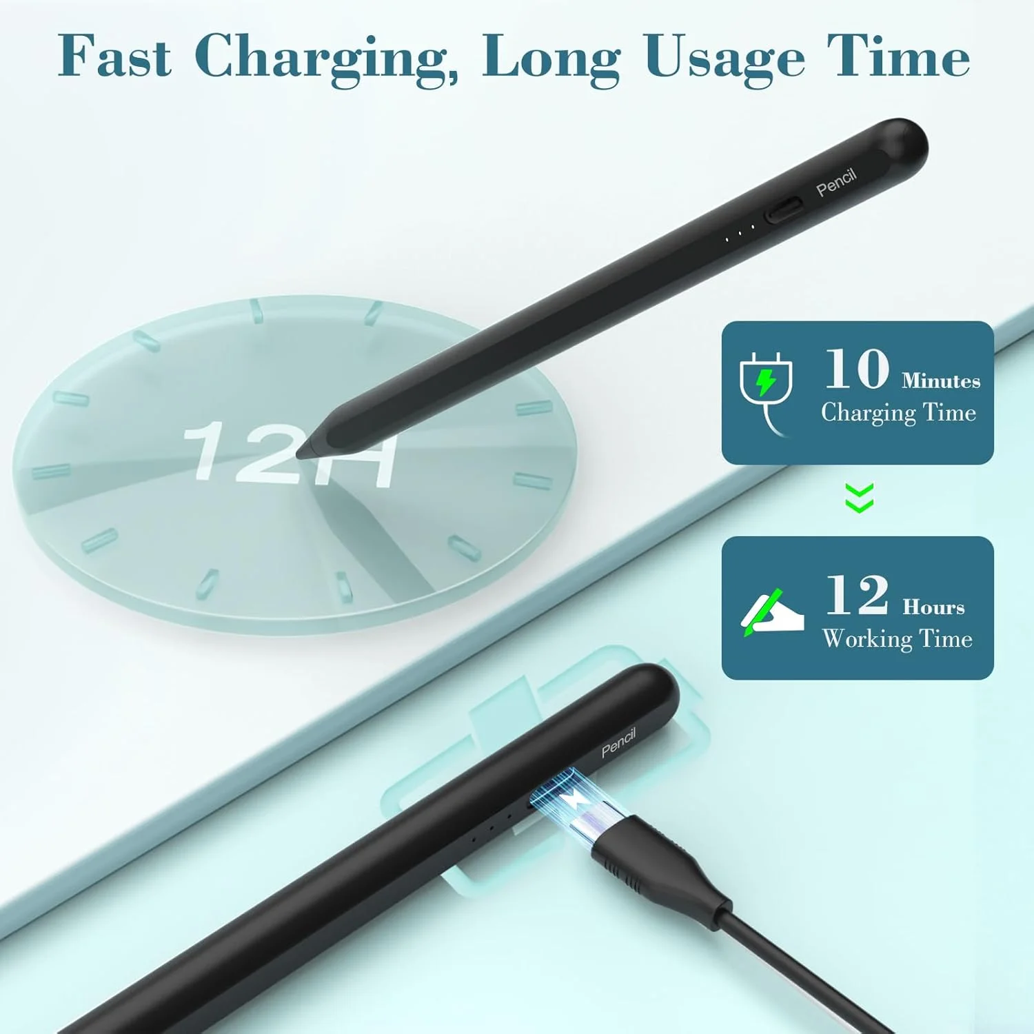 قلم لمسی آیپد، قلم استایلوس با شارژ سریع 10 دقیقه ای برای آیپد، سازگار با آیپد ایر 3/4/5، آیپد مینی 5/6، آیپد 6/7/8/9/10، آیپد پرو 11 اینچ و 12.9 اینچ - مشکی قلم لمسی آیپد، قلم استایلوس با شارژ سریع 10 دقیقه ای برای آیپد، سازگار با آیپد ایر 3/4/5، آیپد مینی 5/6، آیپد 6/7/8/9/10، آیپد پرو 11 اینچ و 12.9 اینچ - مشکی