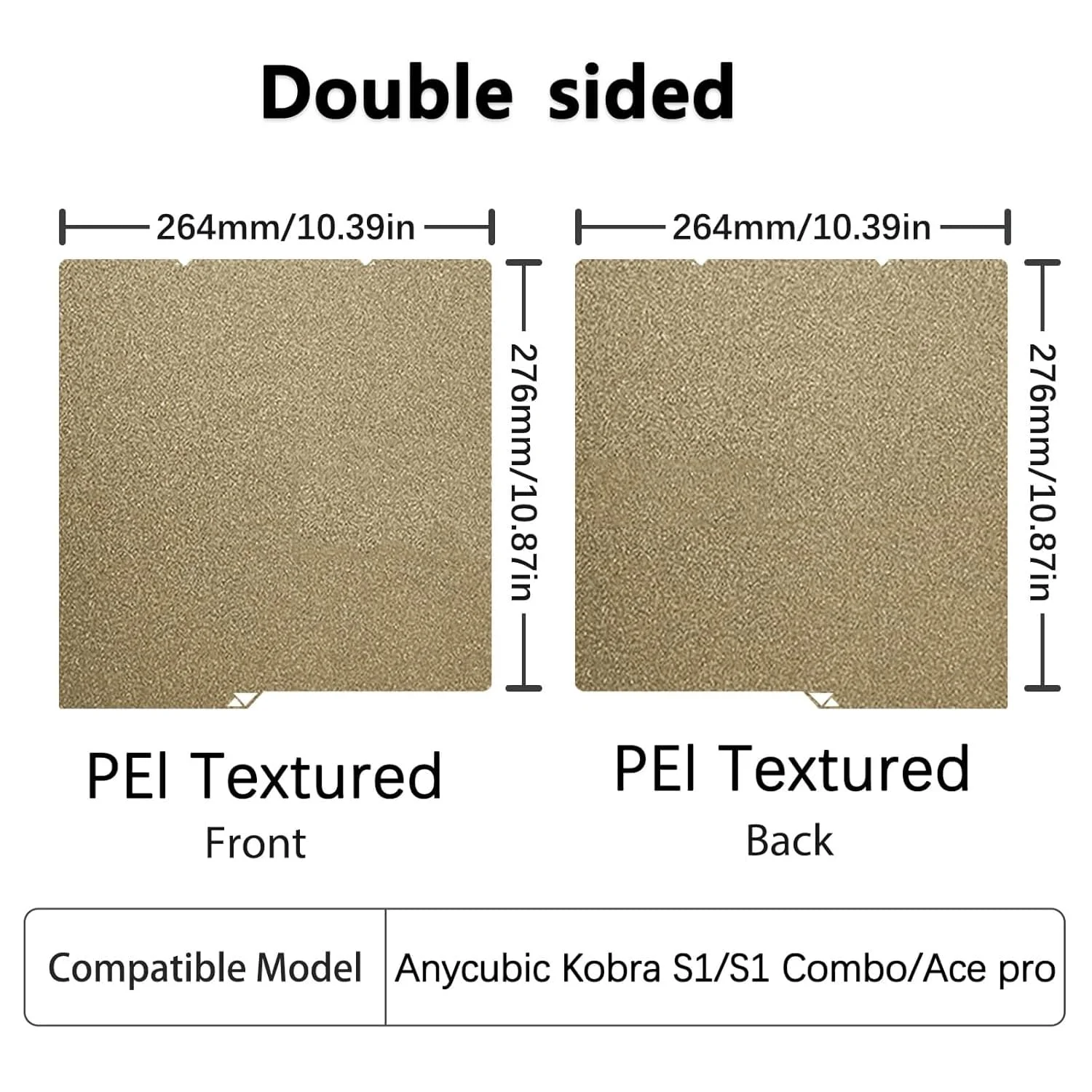 صفحه ساخت دو طرفه بافت‌دار 264x276 میلی‌متری برای Kobra S1 Combo، صفحه PEI، بستر حرارتی، پلتفرم فولادی فنری انعطاف‌پذیر، لوازم جانبی جایگزین چاپگر Anycubic (طلایی)
