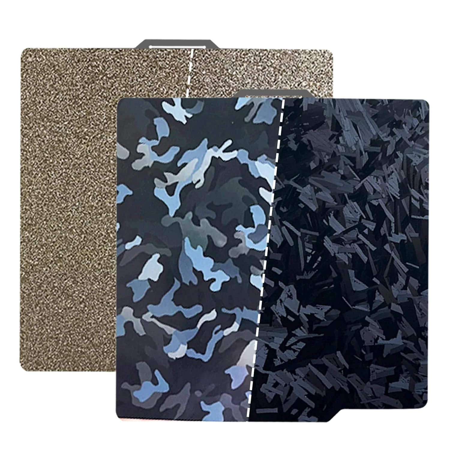 دو عدد صفحه ساخت با سه طرح مختلف، استتار صاف + صفحه ساخت با ارتفاع زیاد و ورق PEI بافت‌دار 257x257 میلی‌متر، پلتفرم چاپگر سه بعدی انعطاف پذیر دو طرفه برای چاپگرهای سه بعدی Bambu Lab A1/X1/X1C/X1E/P1P/P1S