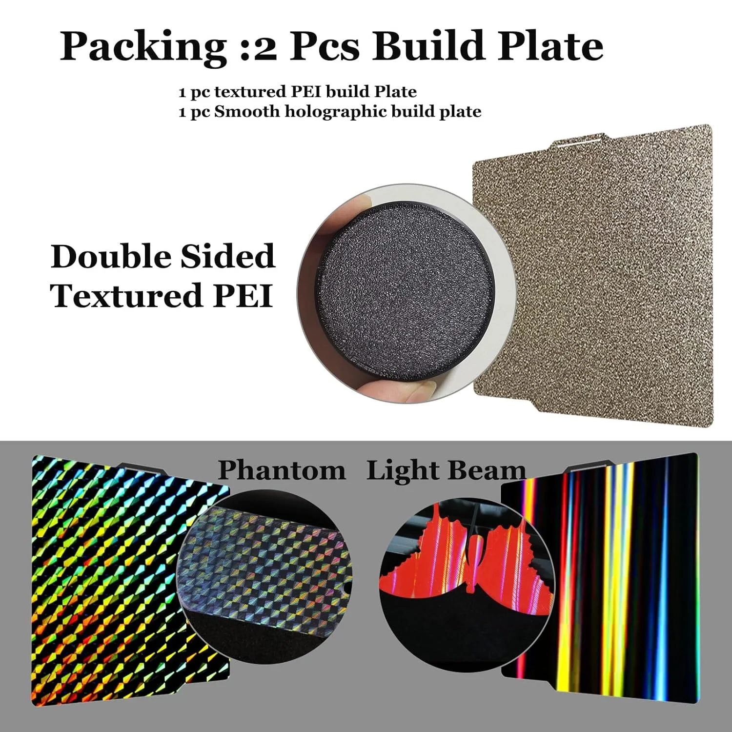 دو عدد صفحه ساخت بامبو با 3 طرح، 257x257 میلی متر صفحه ساخت دو طرفه H1H + ورق فولادی فنری PEI بافت دار پلتفرم انعطاف پذیر برای پرینتر سه بعدی Bambu Lab X1/X1C/X1E/P1P/P1S/A1
