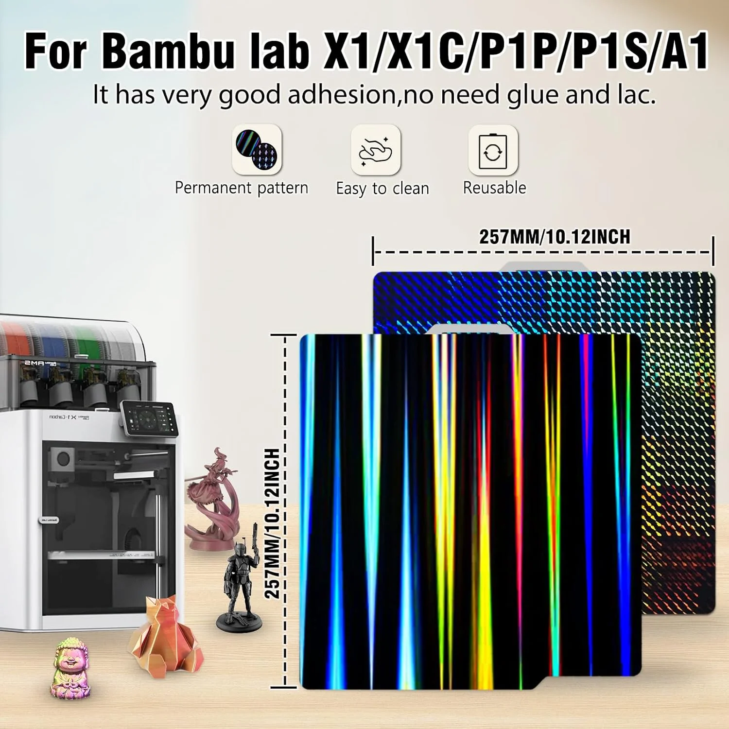 صفحه ساخت پرینتر سه بعدی JUUPINE H1H برای Bambu Lab P2S/A1/X1C/X1/X1E/P1P/P1S صفحه کربنی هولوگرافیک 257x257mm صفحه فولادی فنری PEI با بافت صاف پلتفرم قابل جابجایی (پرتو نور + شبح) صفحه ساخت پرینتر سه بعدی JUUPINE H1H برای Bambu Lab P2S/A1/X1C/X1/X1E/P1P/P1S صفحه کربنی هولوگرافیک 257x257mm صفحه فولادی فنری PEI با بافت صاف پلتفرم قابل جابجایی (پرتو نور + شبح)